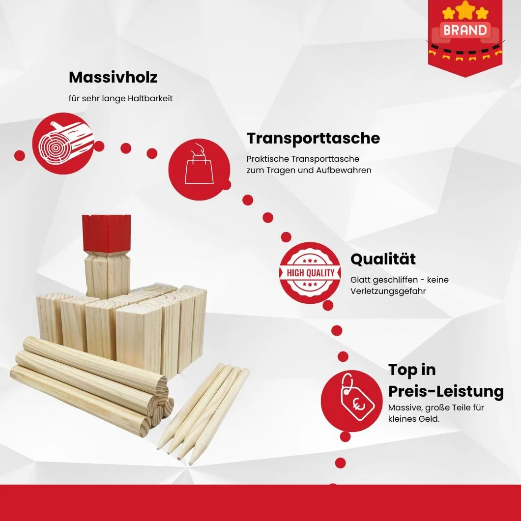 GICO Kubb, Juego Vikingo - Diversión al Aire Libre en Madera de Primera Calidad con Bolsa de Transporte 3263