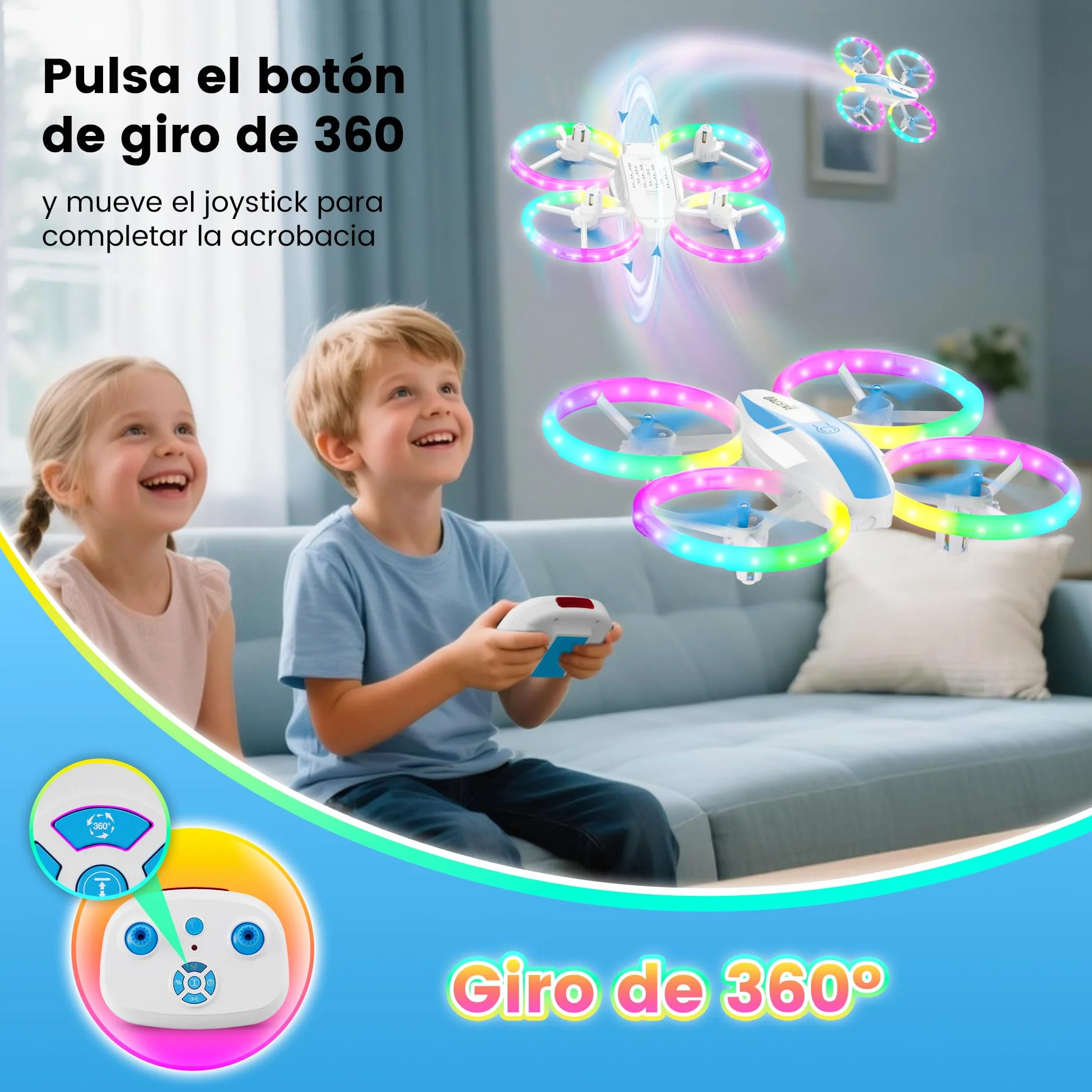 Dron para Niños con 5 Modes de Luces LED, Mini Drones Quadcopter RC para Principiantes, Retención de Altitud/360 Flip/3 Velocidades, Juguetes Regalos para Niños Niñas 8+ Años (Azul)
