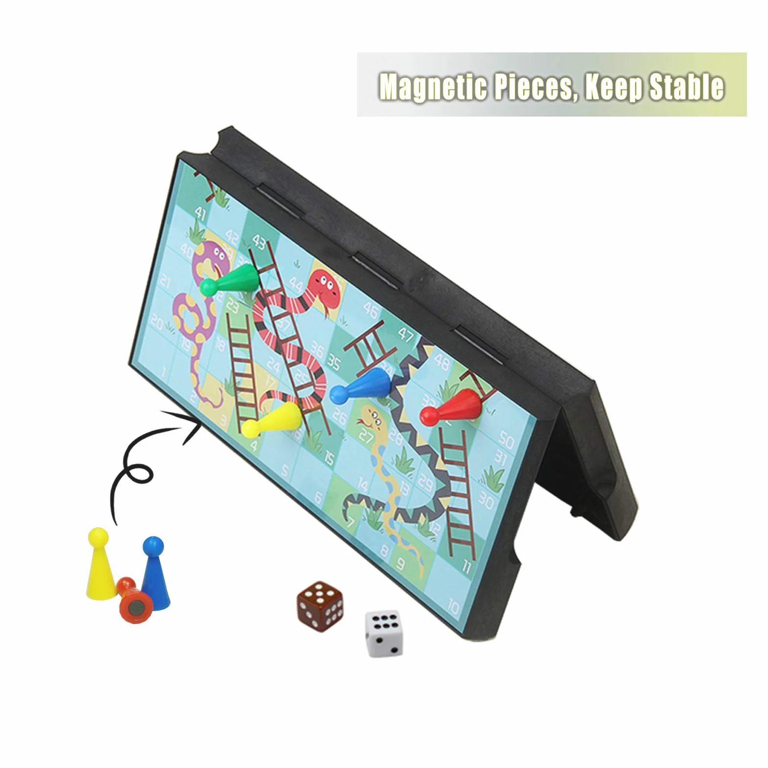 Snakes and Ladders - Juego de mesa de viaje, tablero plegable magnético, juguetes tradicionales familiares divertidos para niños y adultos
