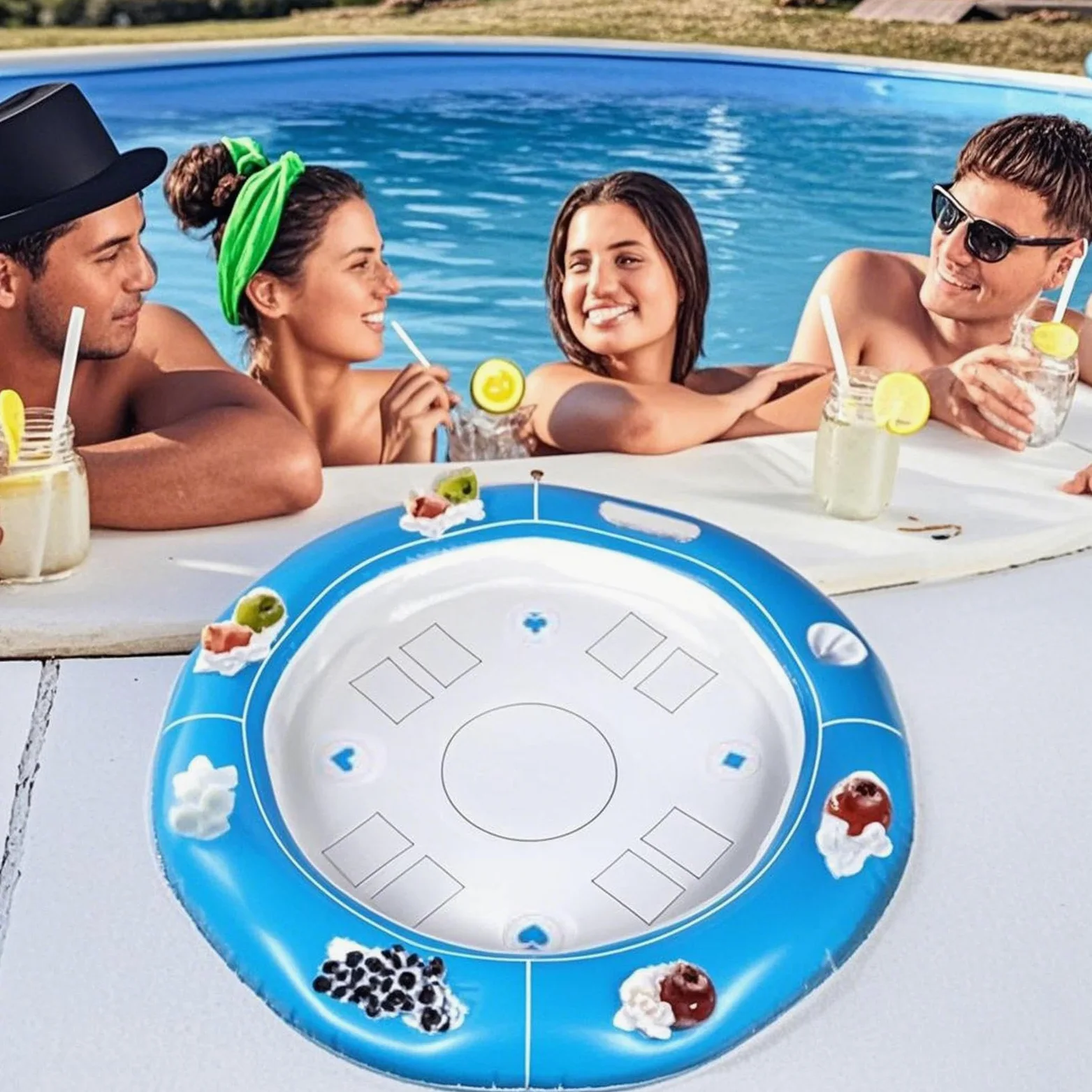 Mesa Flotante para Juegos Piscina Portavasos Cartas Incluidas | Mesa De Cartas Para Piscina En Clima Caluroso En Parque Acuático Playa Adultos Hombres Mujeres Familia Y Amigos