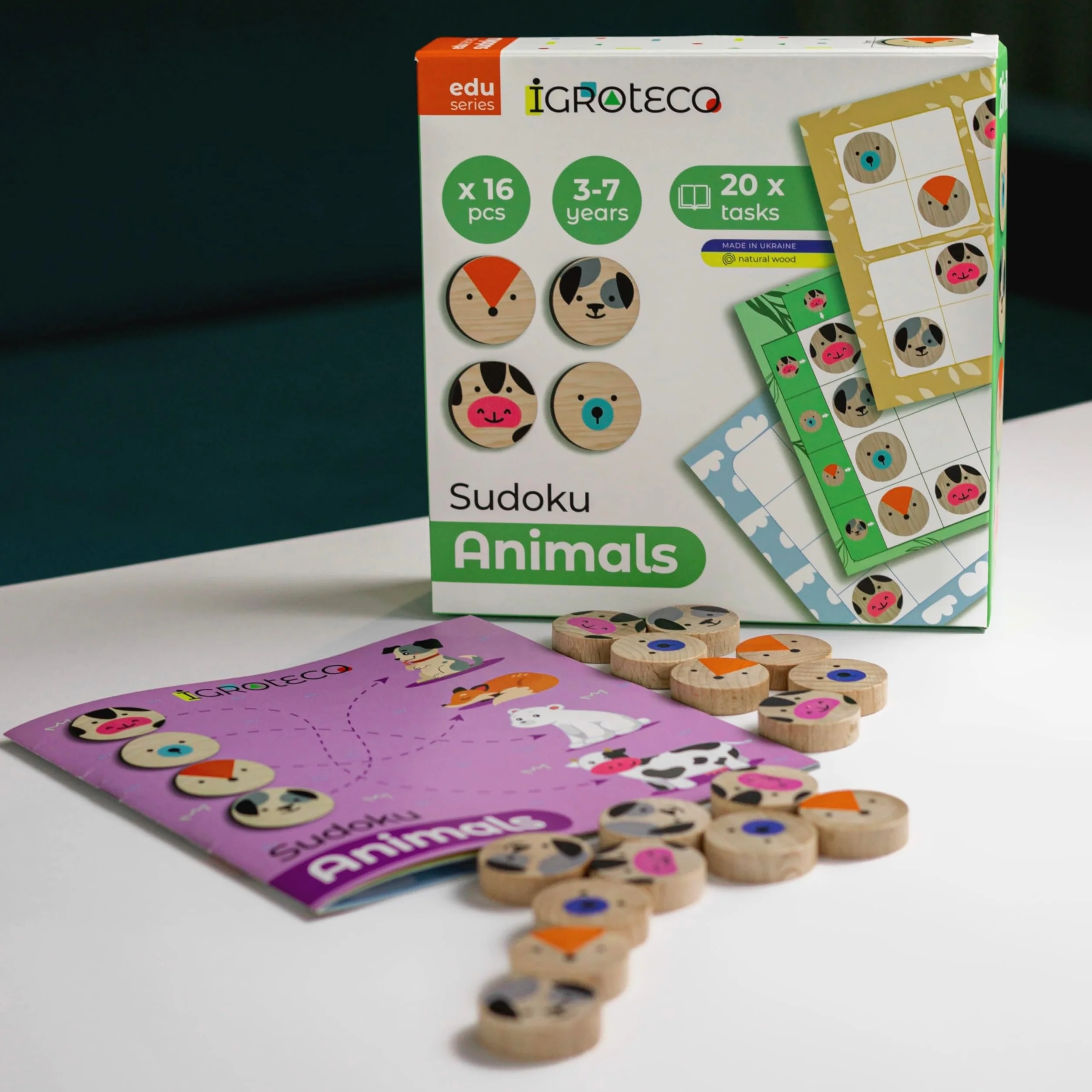 Sudoku Animales de Madera Juego Educativo 4x4 20 Tareas a Partir de 3 Años