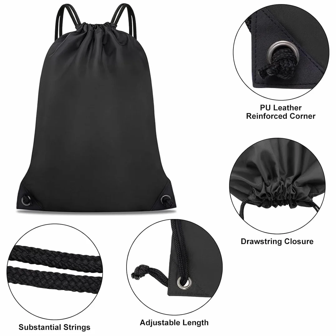 Bolsa impermeable con cordón mochila deportiva saco de tela para gimnasio escuela playa (Negro)
