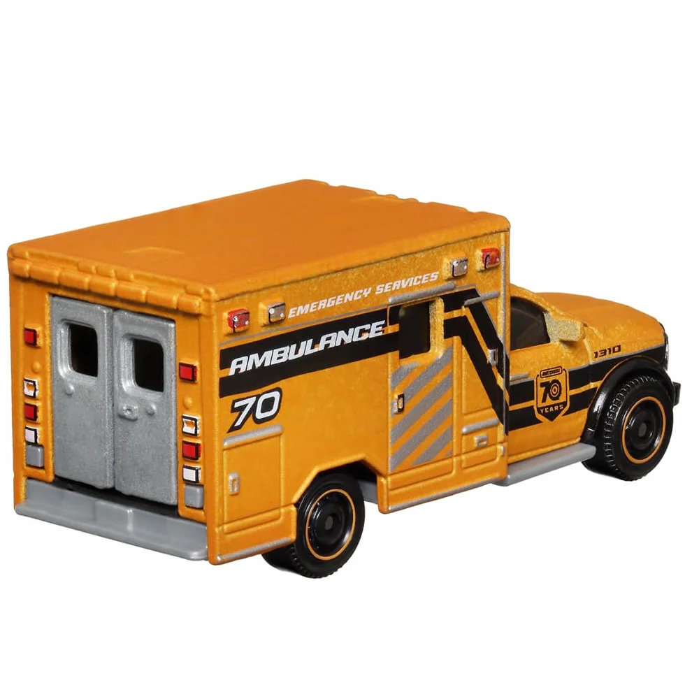 Matchbox Moving Parts 70 Years Special Edition Vehículo fundido a presión – HMV12 ~ Inspirado en la ambulancia Ram 2019 ~ 5/5 Naranja y Negro