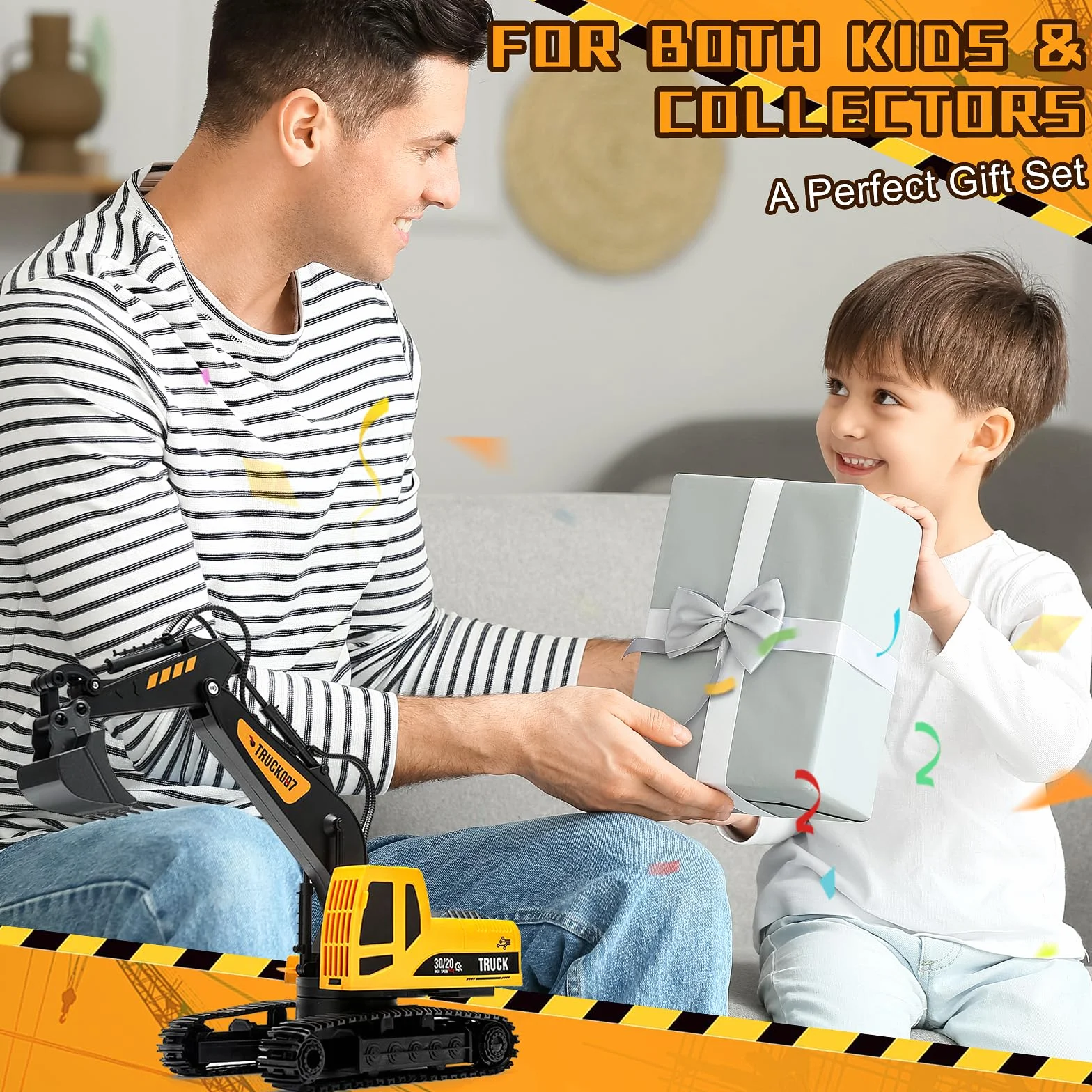 2,4 GHz Excavadora Teledirigido,1:24 Excavadora Juguete Teledirigido,Excavadora Control Remoto,Grua Teledirigi-da,Gruas de Juguete,con Luces y Música,Juguet Construcción Regalo Cumpleaños (C)