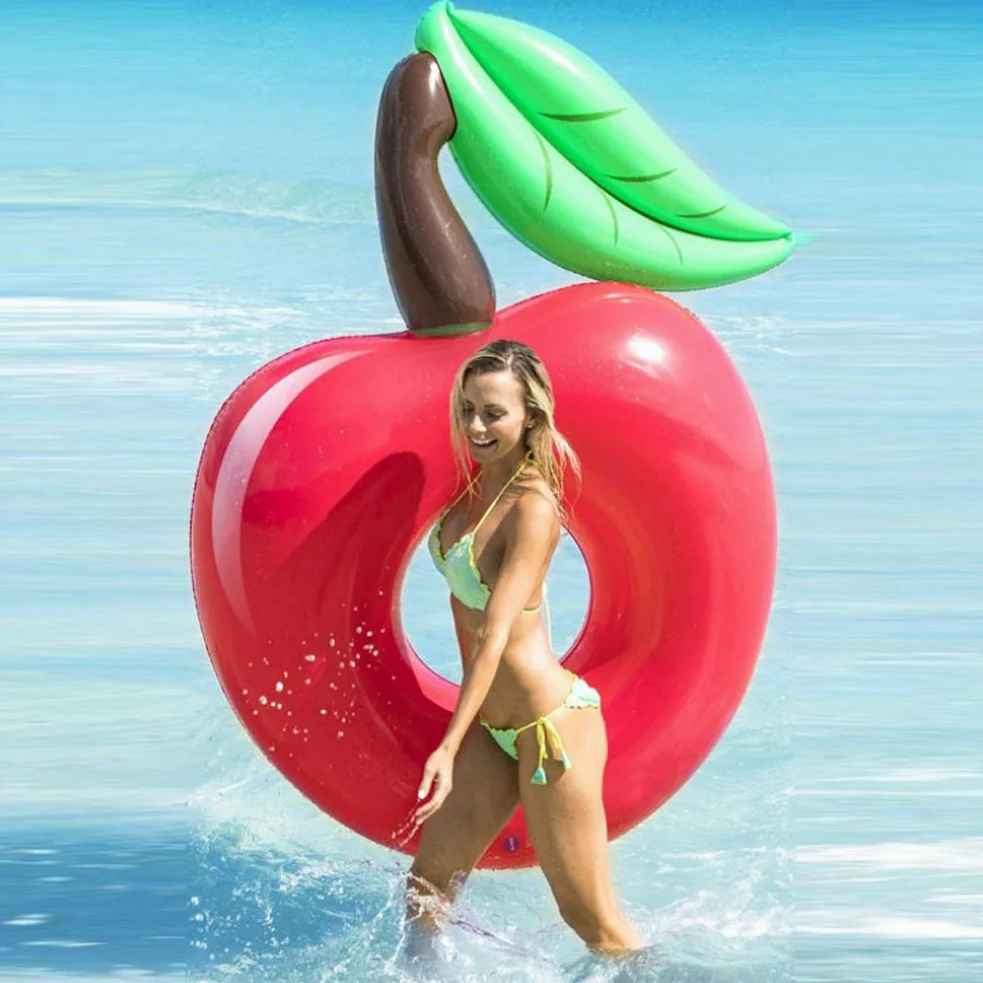 Anillo de natación de Cereza Gigante, Flotador de Piscina Inflable de Manzana de 120 cm, colchón de Aire para Adultos, Tumbona de Playa, Juguete de Fiesta de Agua-Red