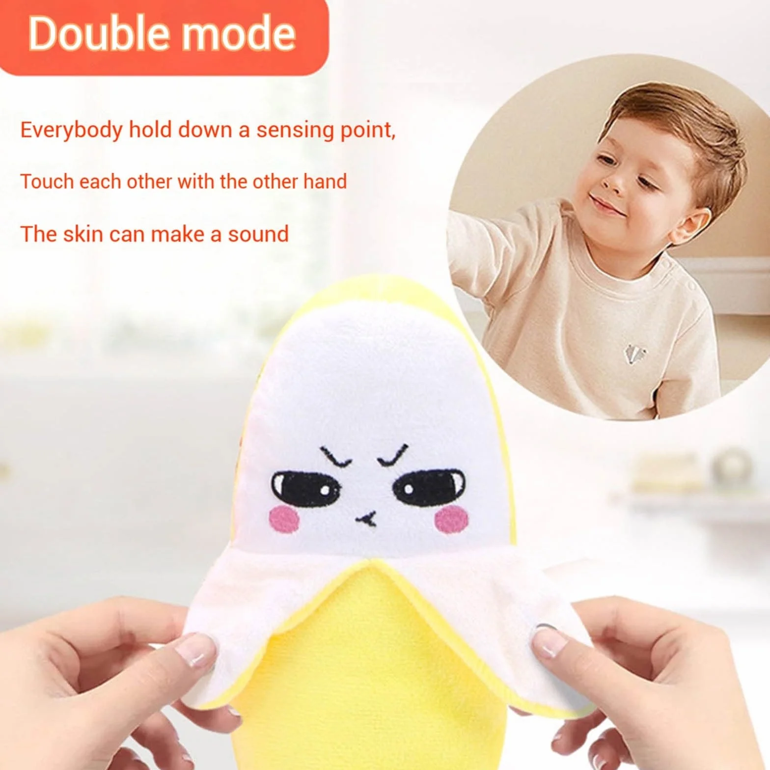 Muñeca Interactiva con Sensor Musical, Muñeca de Peluche en Forma de Fruta con Interacción Feliz Sensible al Tacto y Sonido Enriquecido, 3 Modos, Peluche de Latido con Sensor de Fruta(Yellow)