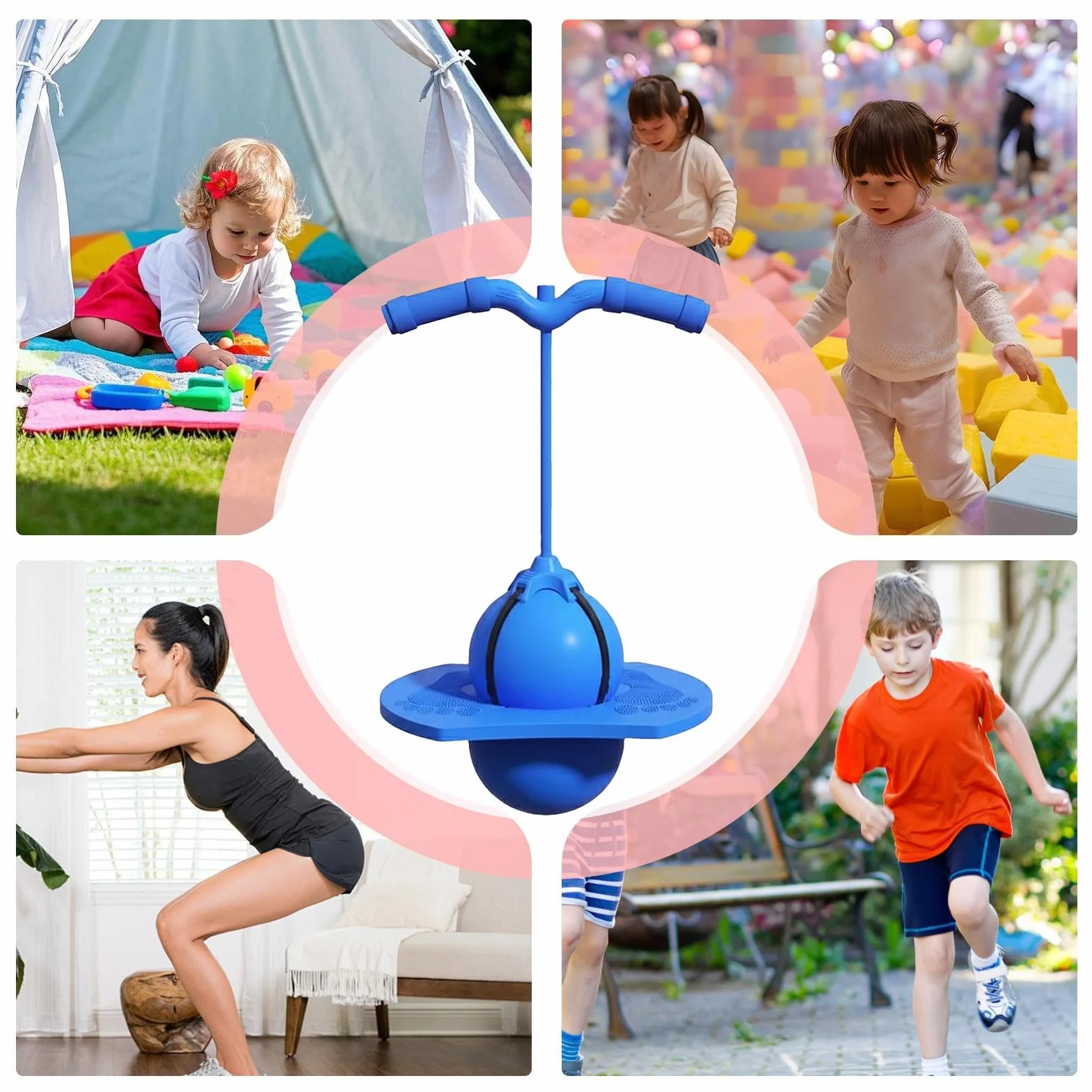Pelota de salto con mango – Juguete con bomba de aire, para niñas, adultos para entrenamiento de saltar y equilibrio, para interior y exterior