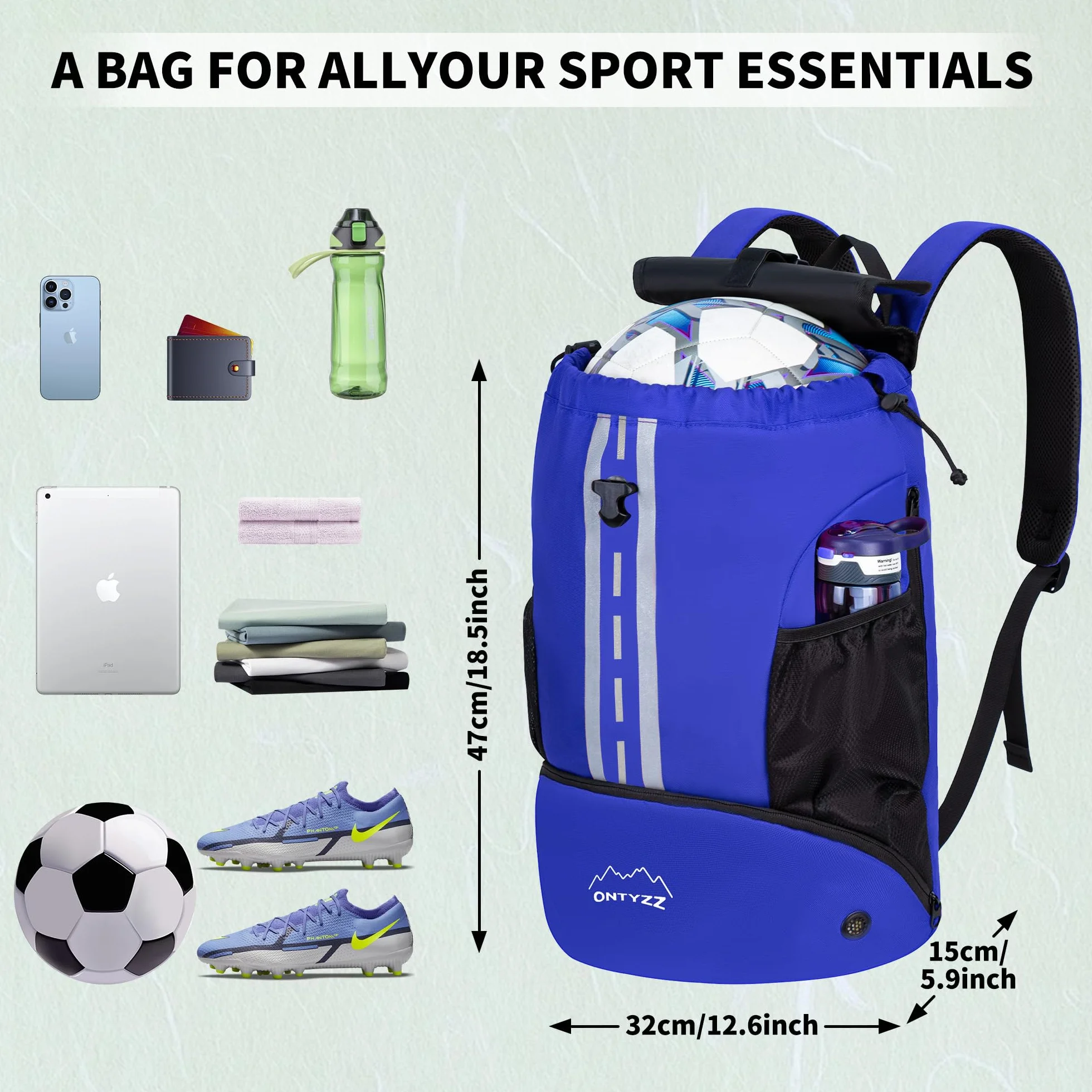 ONTYZZ Mochila de Futbol Impermeable Multifuncional con Zapatillero para Baloncesto, Balonmano, Voleibol