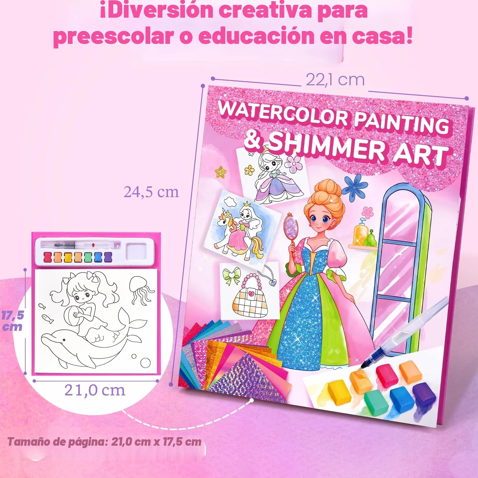 JoyCat Libros para colorear con agua, Actividad de arte y manualidades, Arte sin desorden de Princesa para niños de 4 a 8 años, Kits y suministros creativos, Actividad DIY, Regalos para niñas y niños