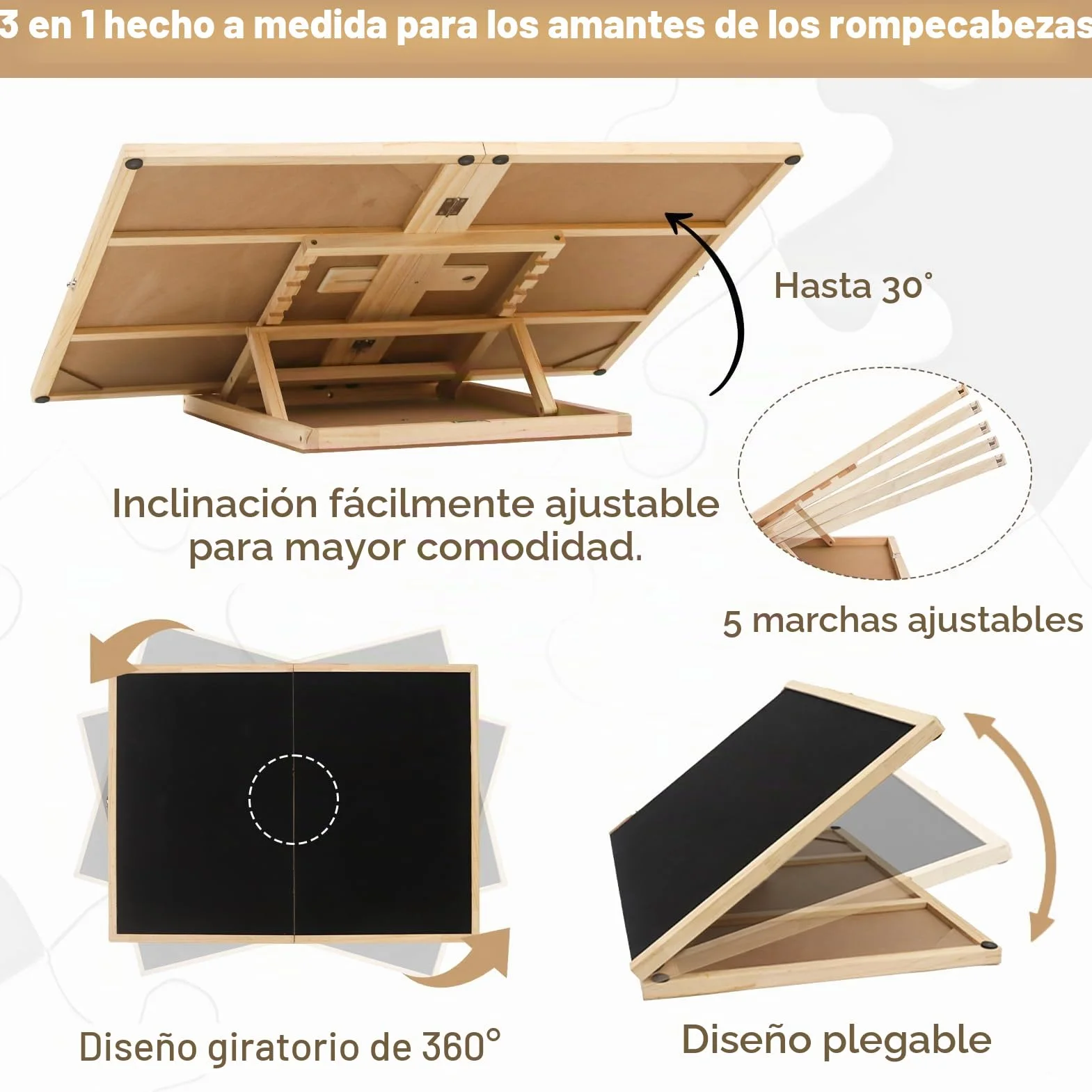 Wdmiya Tablero para Puzzle Plegable de 1500 Piezas, Puzzle Board Giratorio con Soporte y Cubierta 2 en 1, Tablero de Rompecabezas Antideslizante con 4 Cajas, Puzzles Board Portátil para Adultos