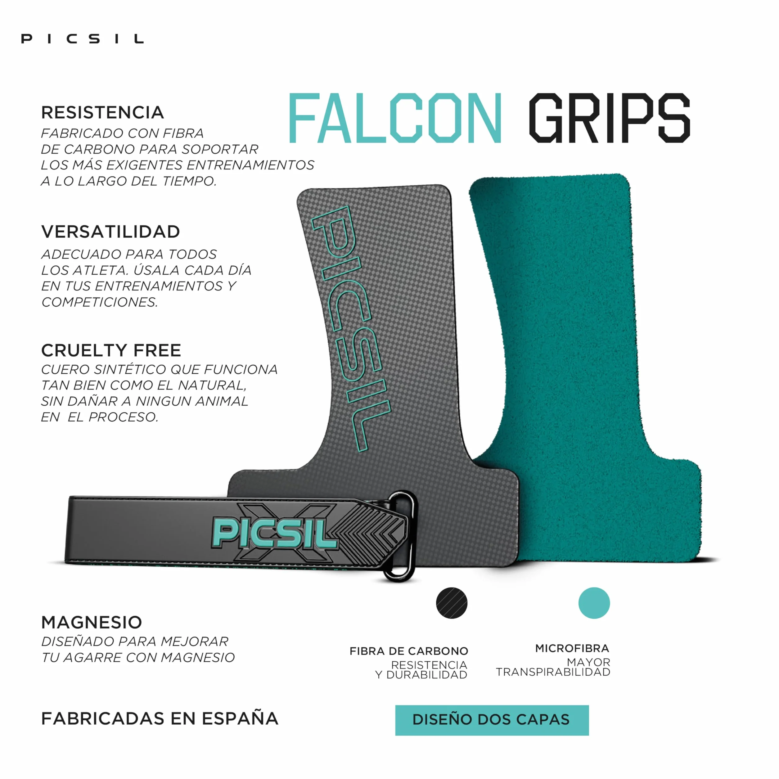 PICSIL Calleras Falcon Grips Fibra de Carbono 2.7 mm Doble Capa para Cross Training Gimnasio