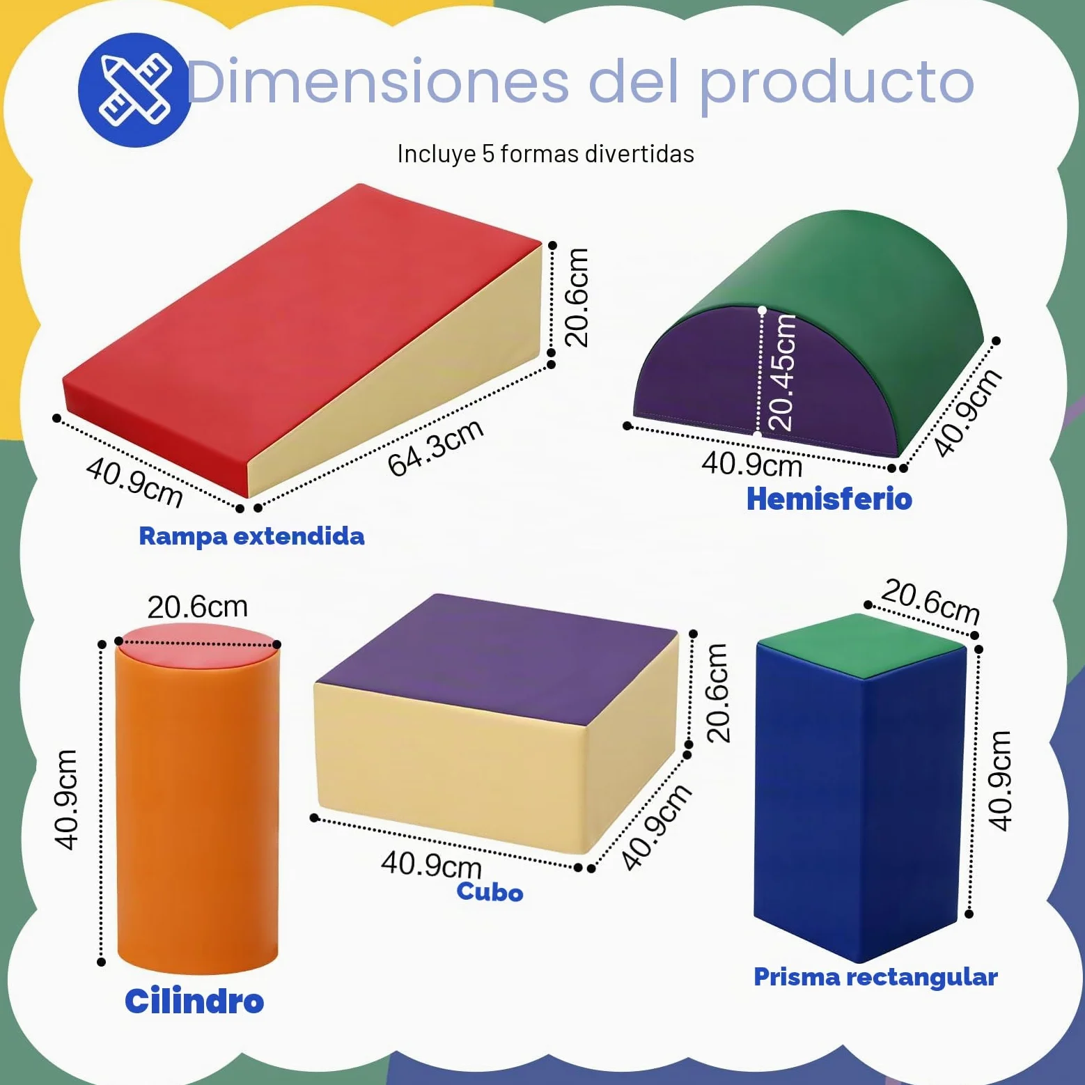 Wilwolfer Juego de 5 Bloques de Espuma para Niños: Cuero PU Bloques Psicomotricidad Infantil - Set de Escalada Suave Ligero para Interior Infantil Juego de Trepar y Gatear Regalo para Bebés(Clásico)