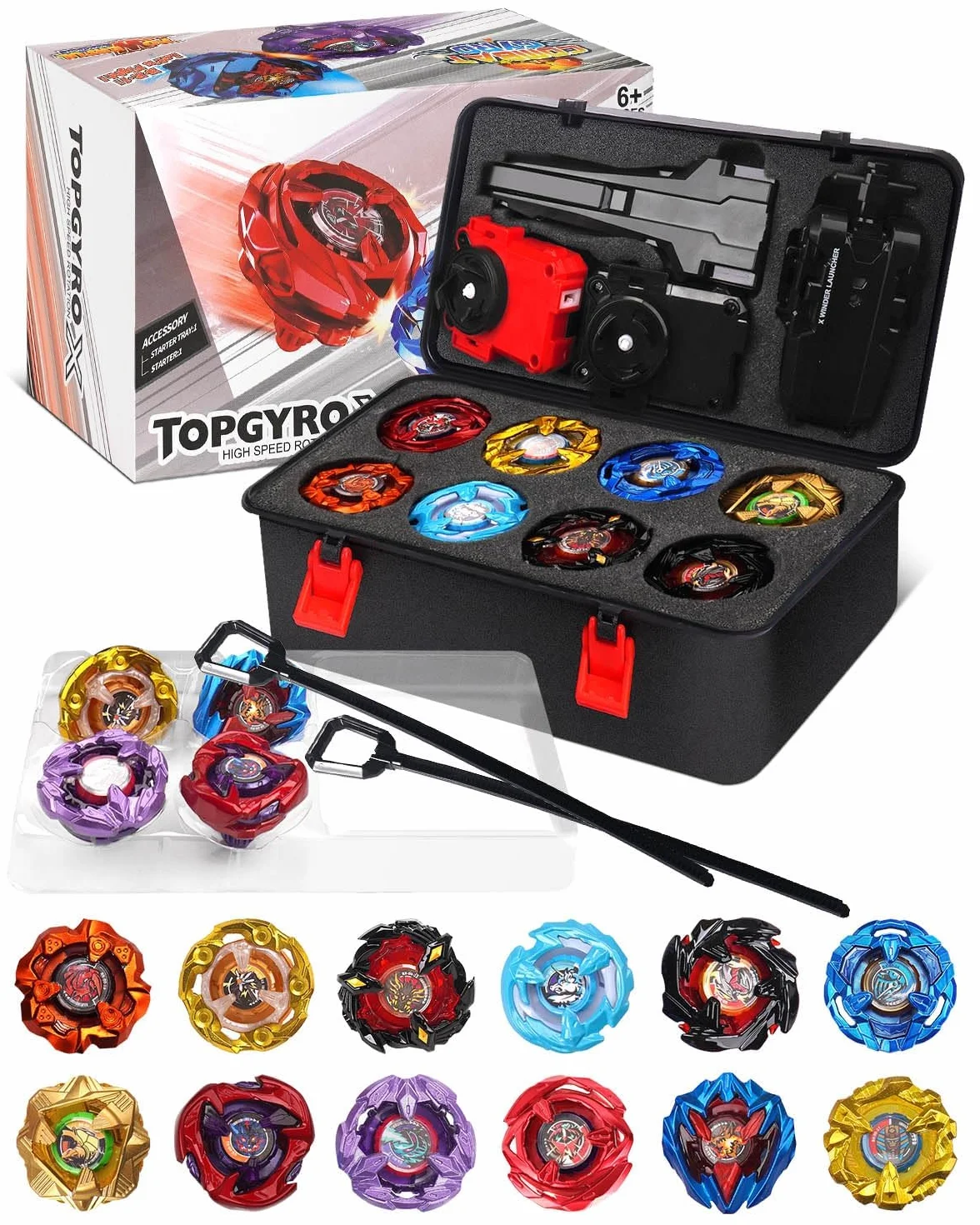 Set de Batalla X 12 Peonzas Giratorias con Lanzadores y Caja de Almacenaje Juguete para Niños 6+