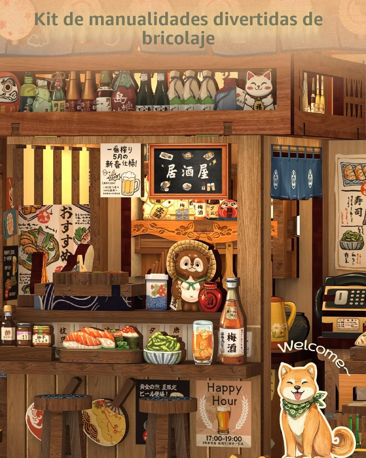 CUTEBEE Book Nook Kit para Adultos - Maqueta 3D Izakaya Japonesa en Miniatura, Casa de Muñecas con Decoración para Estanterías, Puzzle de Madera DIY y Regalo Creativo（Choshi no Shitamachi）