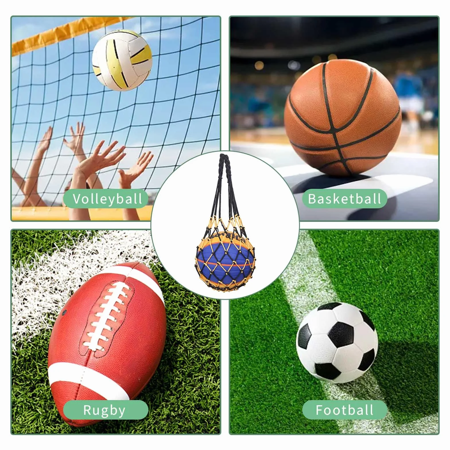 Bolsa de Globo de Malla 5 Piezas con Aguja Inflable para Fútbol, Baloncesto, Balonmano