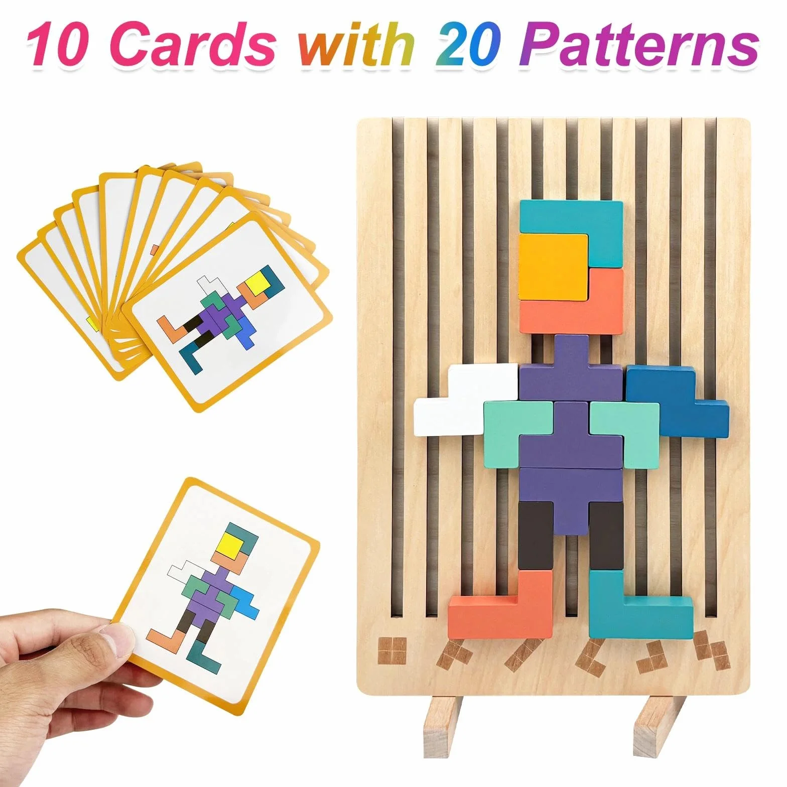 Rompecabezas Niños con 10 Tarjetas, Rompecabezas Madera, Juguete Educativo en 3D, 3D Juguete Educativo Montessori para Niños, Juegos Montessori, Tetris Juegos Montessori para Partir de 3 Años