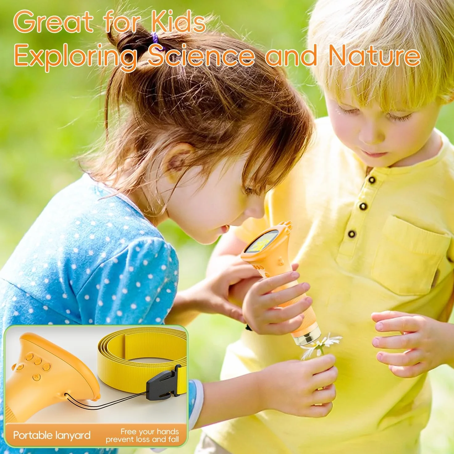 SGAINUL Microscopio Digital para Niños con Pantalla IPS de 2.0'', Recargable 1000x, Electrónico con 8 Luces LED - Regalo para Cumpleaños/Navidad/Año Nuevo（Naranja）