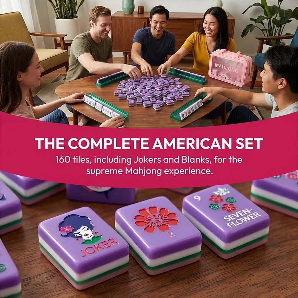 Mahjong Americano Acrílico 160 Fichas Grabadas 4 Capas Set Juego