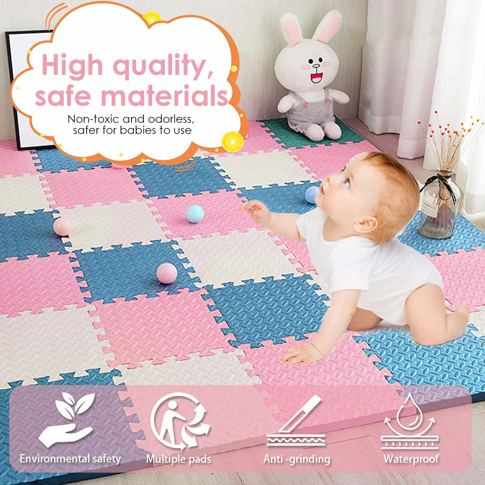 Alfombra Puzzle Bebé, 16 Piezas Colchoneta Bebé Suelo, Alfombra Infantil, Suelo de Goma EVA Suave, Tapete de Juego, Alfombra Gateo Bebe En Espuma EVA, 30 * 30 * 1cm