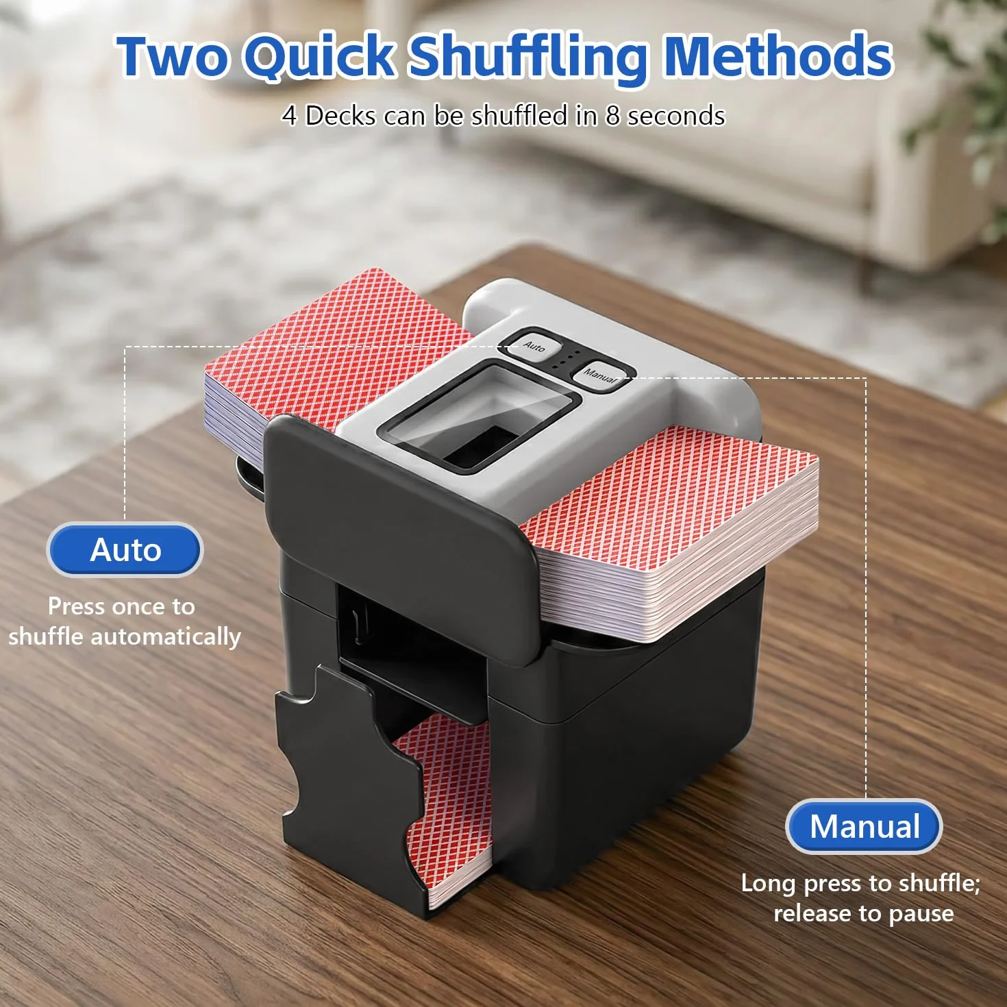Barajador de Cartas Automático, Mezclador de Cartas Recargable, Card Shuffler Eléctrico con Batería de 2500 mAh, Barajeadora Automática con Aleta Trasera Ajustable, para Diferentes Tamaños de Carta