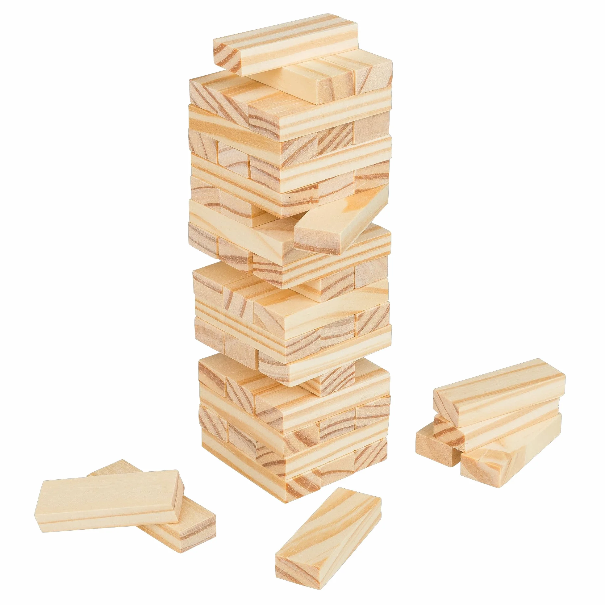Idena 40088-Juego de Viaje Wackelturm Juego de Habilidad 54 Bloques de construcción y Bolsa de Almacenamiento, Aprox. 4.8 x 4.8 x 14.4 cm Torre apilable Grande, Color Madera Berlin 40088