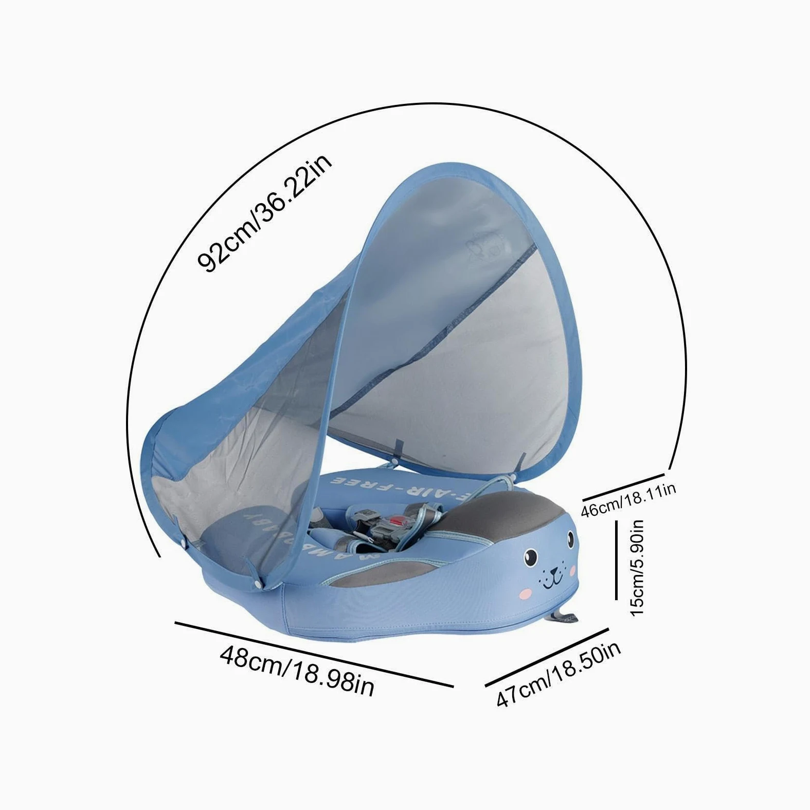 Ayuda de natación para bebé, anillo de natación para niños pequeños sin inflar, ayuda de natación antivuelco con protección solar para 3-24 meses, para vacaciones en la playa, viajes y baño al aire