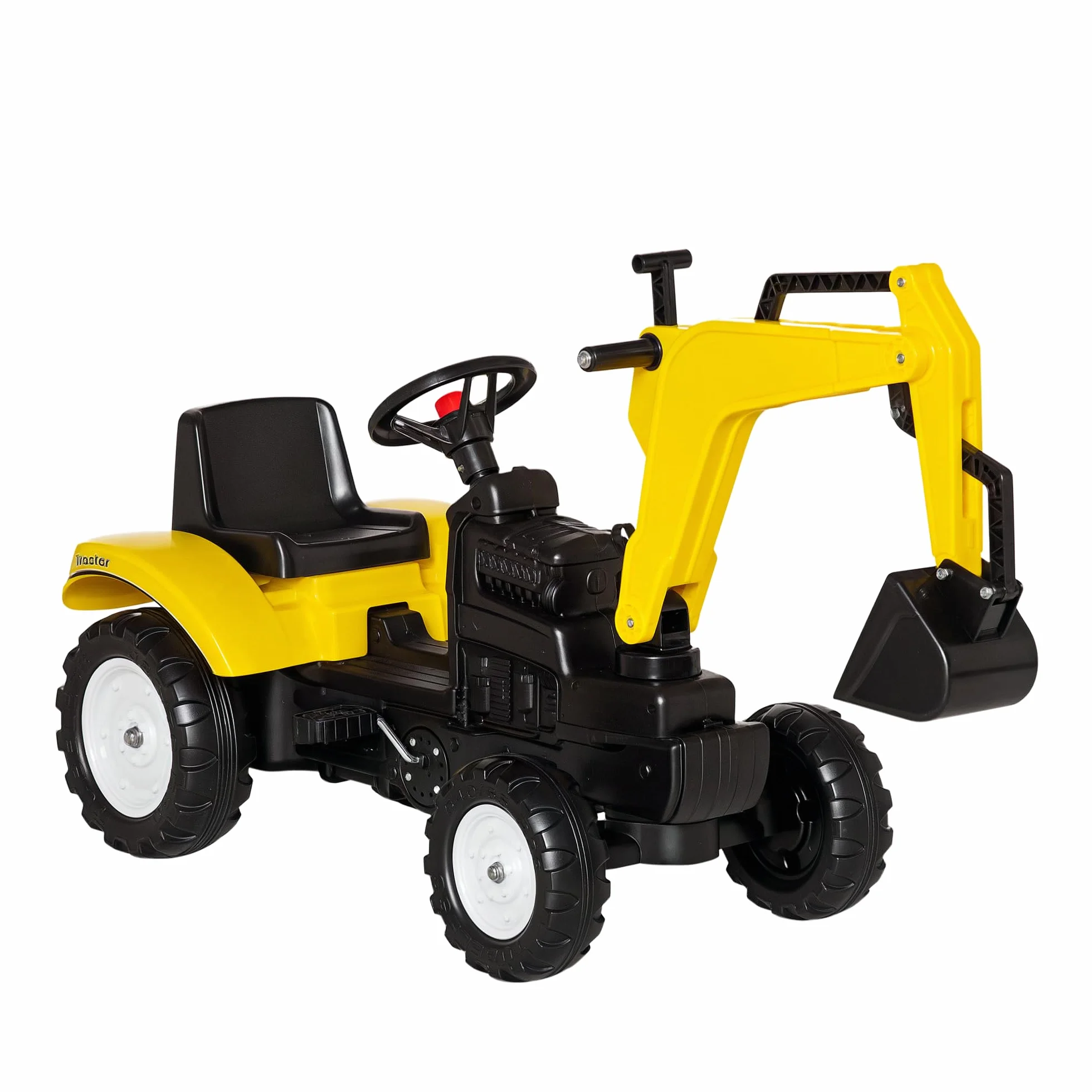 HOMCOM Tractor a Pedales para Niños de +3 Años Excavadora para Niños con Claxon y Pala Delantera Tractor Infantil para Exterior Carga 35kg 107x42x71 cm Amarillo