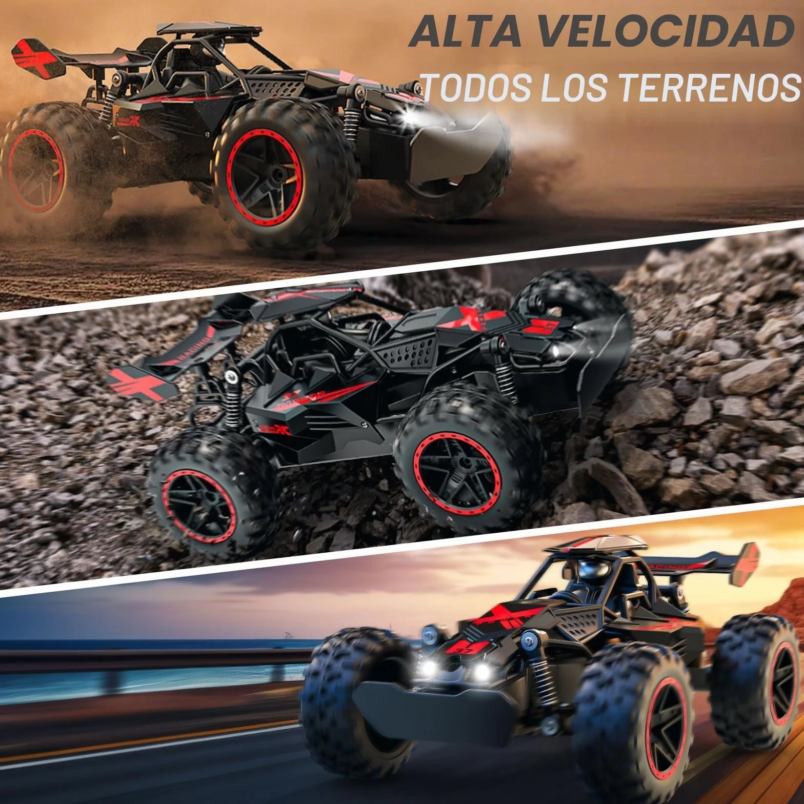 ACAMMZAR Coche Teledirigido para Niños, 1:18 20+KM/H Off Road Monster RC Truck, Control Remoto RC Coche para Años y Adultos, Rojo