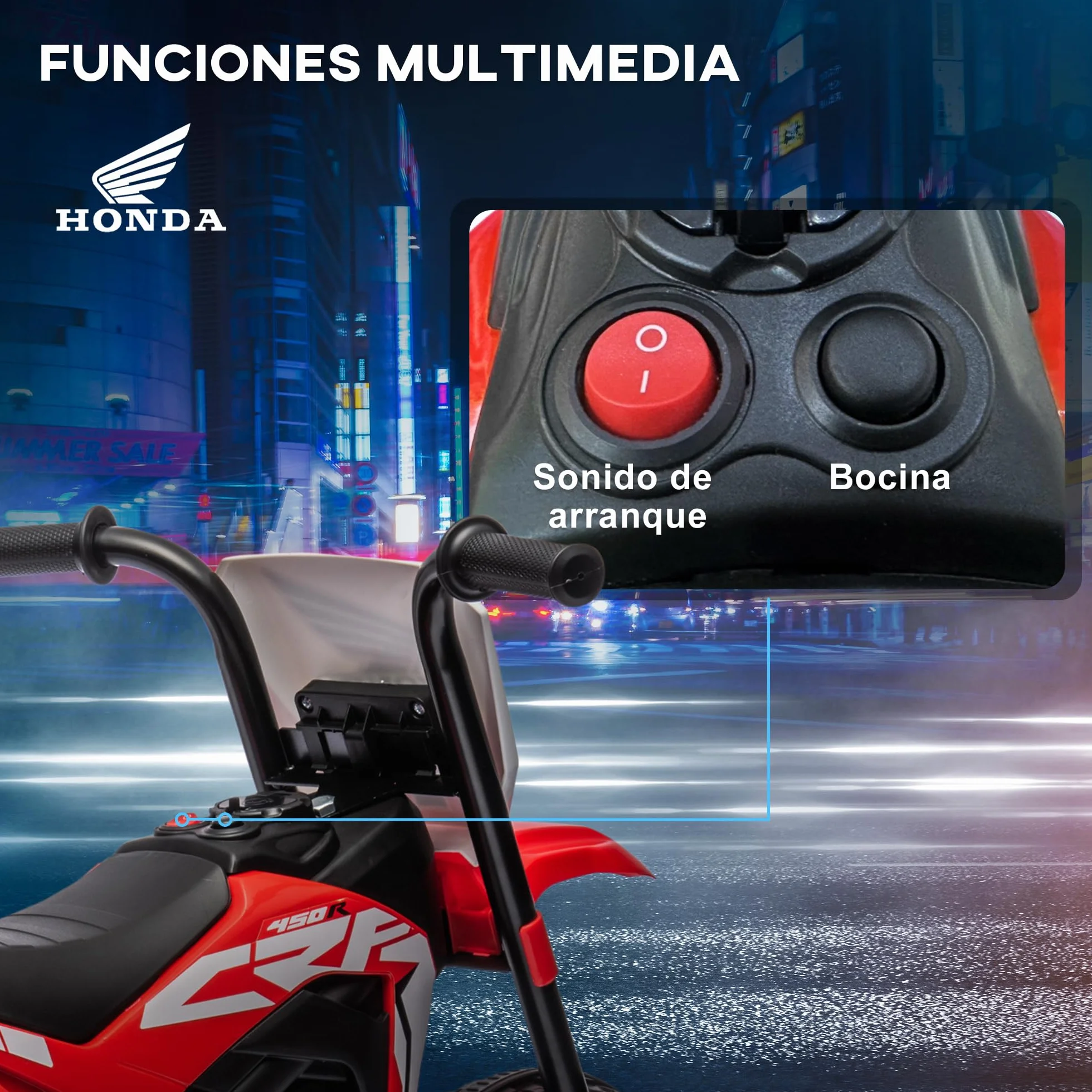 HOMCOM Moto Eléctrica con Licencia Honda CRF450RL para Niños de +18 Meses Motocicleta de Batería 6V con Velocidad 3 km/h Bocina y Sonido de Arranque Carga 25 kg 71x40,5x43,5 cm Rojo