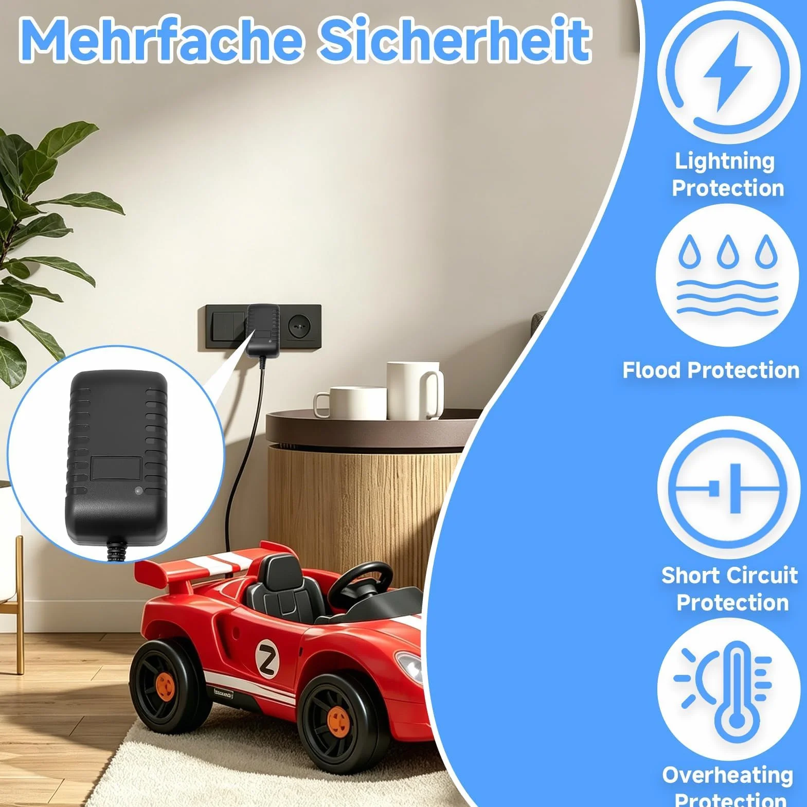 Cargador de Batería 12V para Vehículos Eléctricos Infantiles con Indicador LED Seguro Compatible con Coches de Juguete Moto ATV SUV Conector Cuadrado Compatible con BMX X6, Kid TRAX GMC, Wal-Mart, Mot