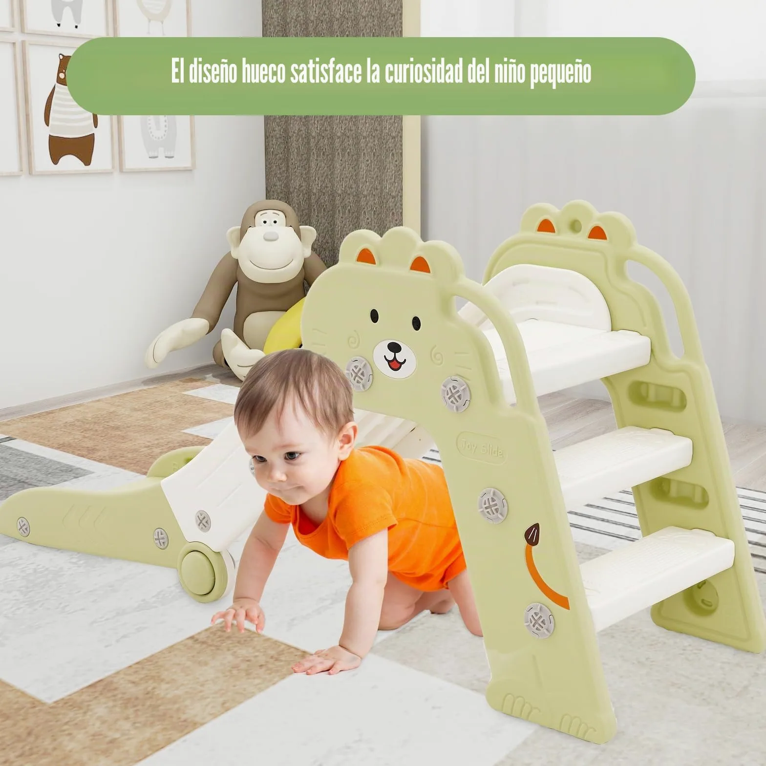 HOMCENT Tobogán para Niños Plegable, para Exteriores e Interiores, para 1-3 años, tobogán de jardín para niños, Esquinas Redondeadas, Ahorra Espacio, 111x54x37 cm, Verde