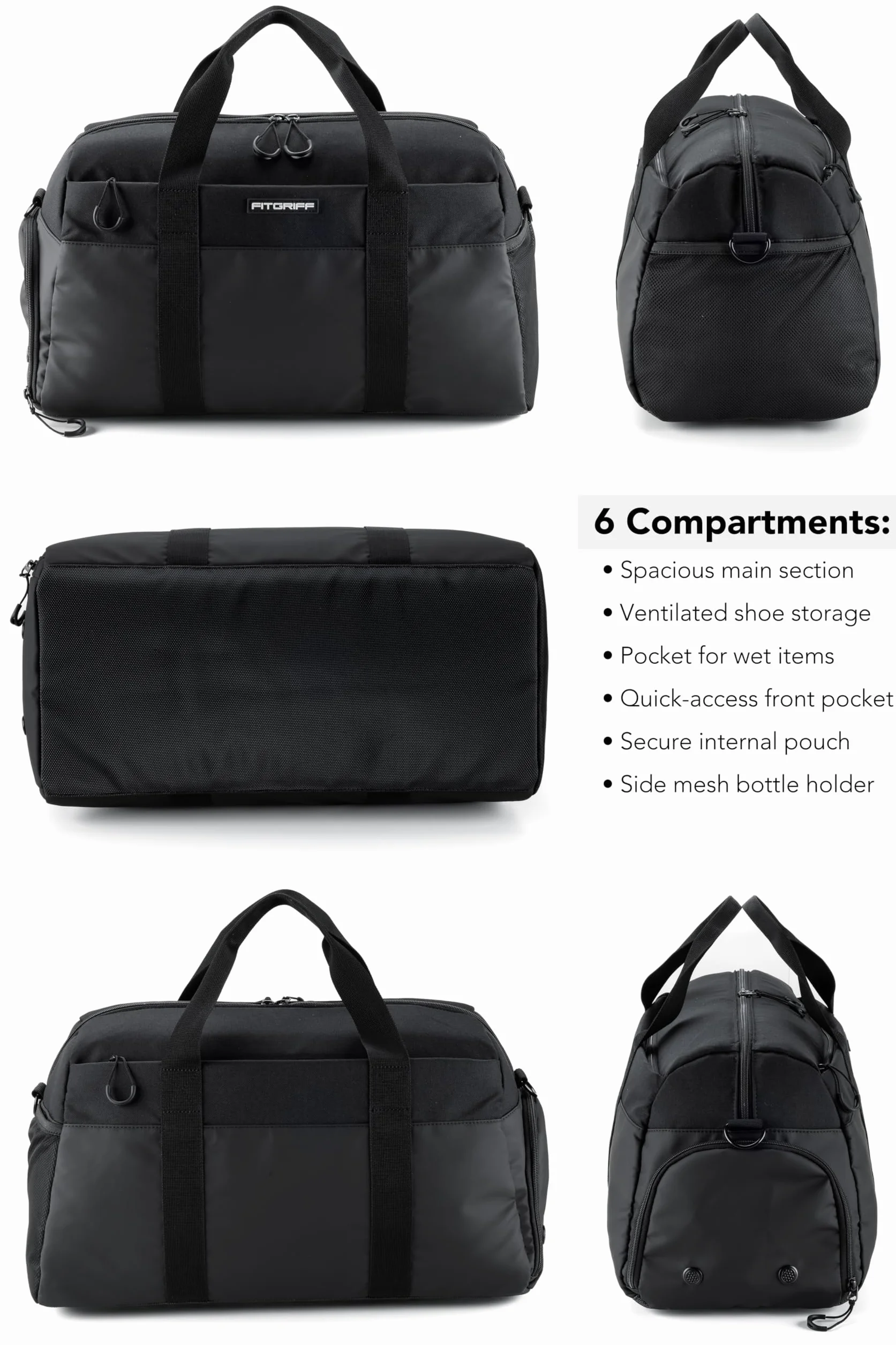 Fitgriff® Bolsa Deporte V2 Compartimento Zapatos Humeda Bolso Gimnasio Viaje Entrenamiento