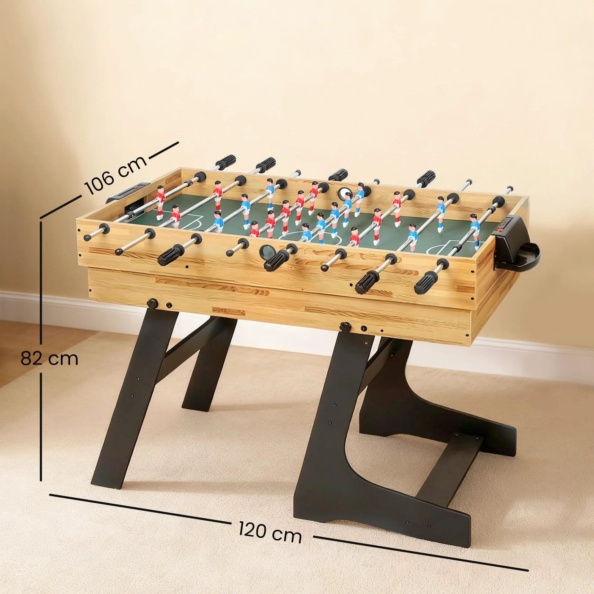 SPORTNOW Mesa Multijuegos Plegable 13 en 1, Mesa de Juego con Futbolines para Niños, Billar, Ping-pong, Hockey, Ajedrez, Damas, Backgammon y Accesorios, Diversión Familiar para Adultos y Niños Natural