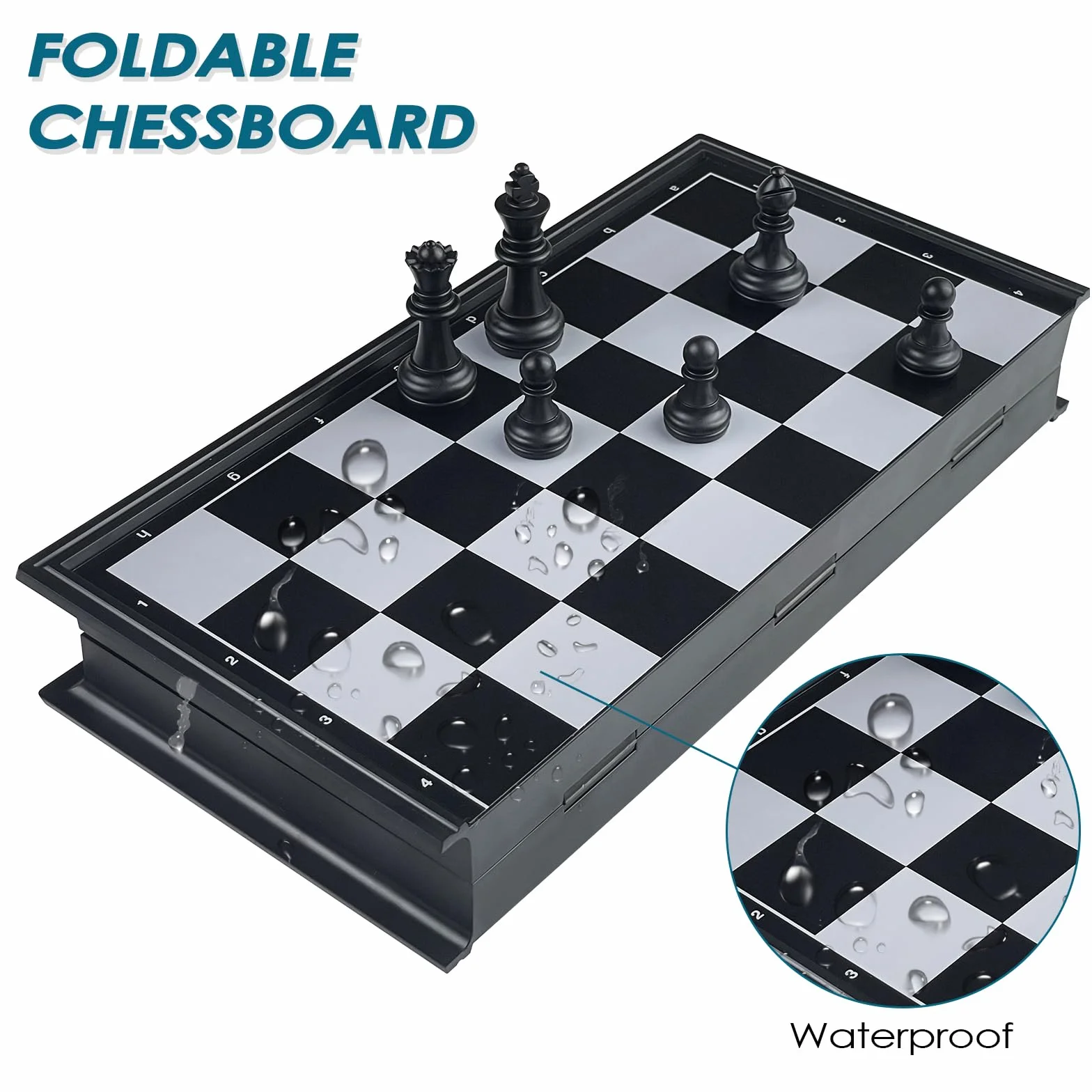Fousenuk Ajedrez Magnetico Plegable, Tablero de Viaje Portatil de Rompecabezas, Piezas Ajedrez, Chess Niños, Juego Infantil y Adultos (Negro, Blanco) 25 × 25 cm