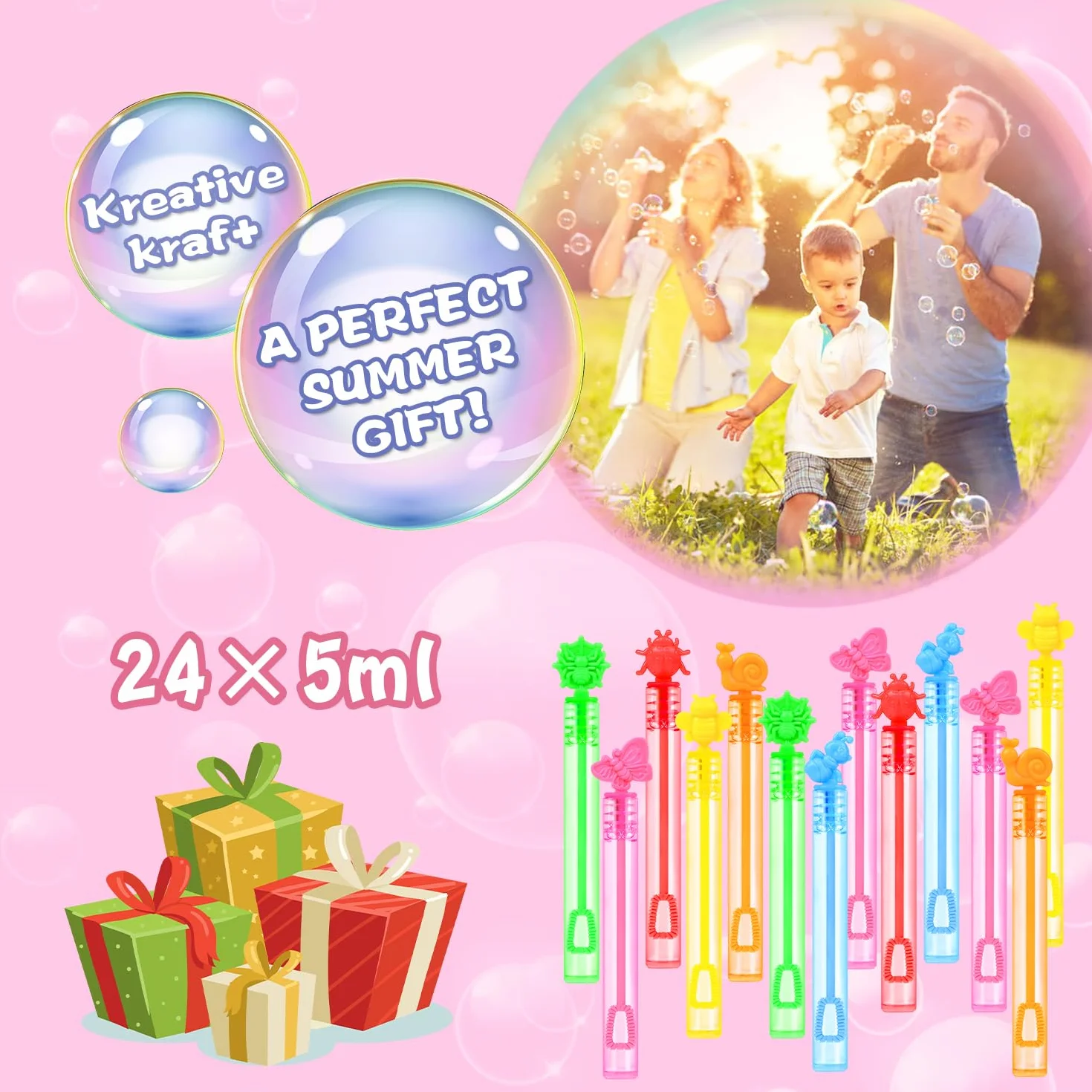 SULOLI 24 Piezas Mini Pompas de Jabón，Burbuja Varita de Burbujas para Cumpleaños Infantiles, Bodas, Halloween，Exteriores Juguetes para Niños (6 Colores