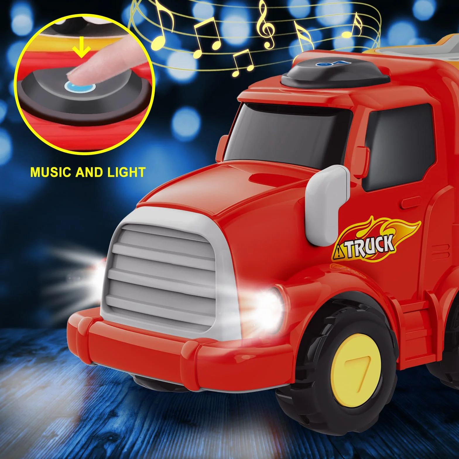 Camión de Juguetes - 7 en 1 Transportador Coches con Luces y Sonidos - Regalo para Niños 1-4 Años