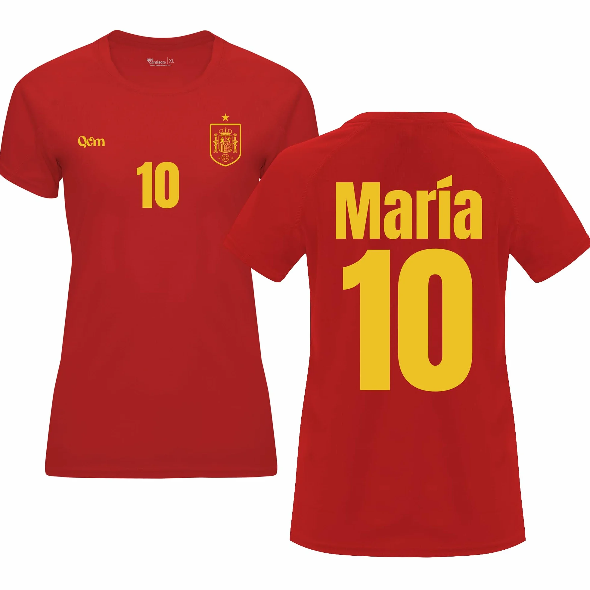 Camiseta Fútbol España Mujer Personalizada con Nombre y Número Escudo