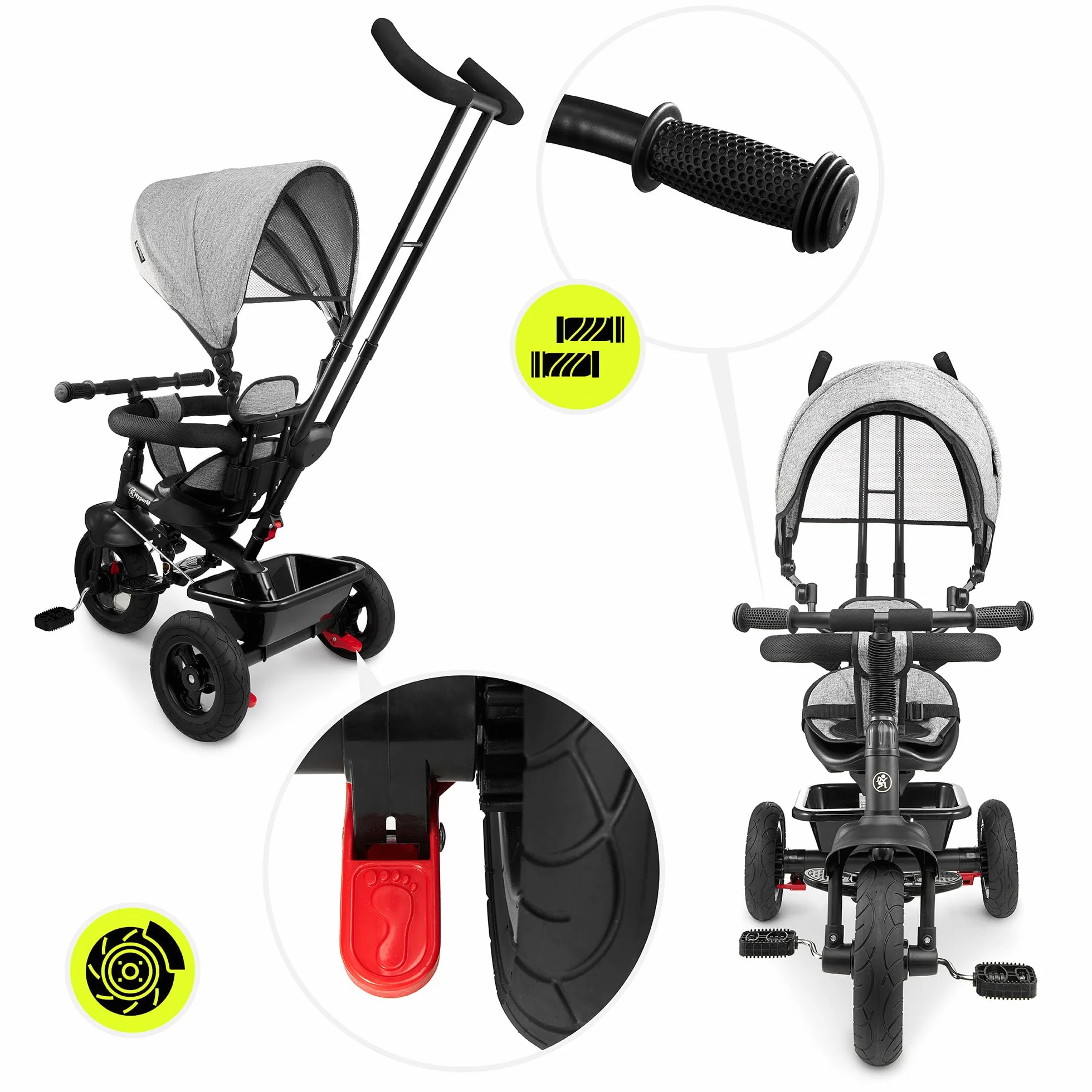 HyperMotion Triciclo Infantil con Manillar para Padres - Bici Bebé 1 Año Evolutiva hasta 20kg - Modelo Similar Kinderkraft con Barra de Empuje - Saltador Bebe Gris