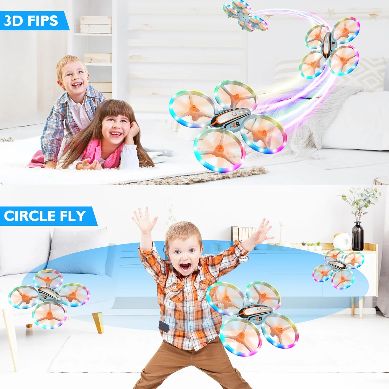 i9 Drone para Niños, Mini Drone con Luces de Colores, RC Quadcopter Modo sin Cabeza, Retención de Altitud, Volteos 3D, 2 Baterías
