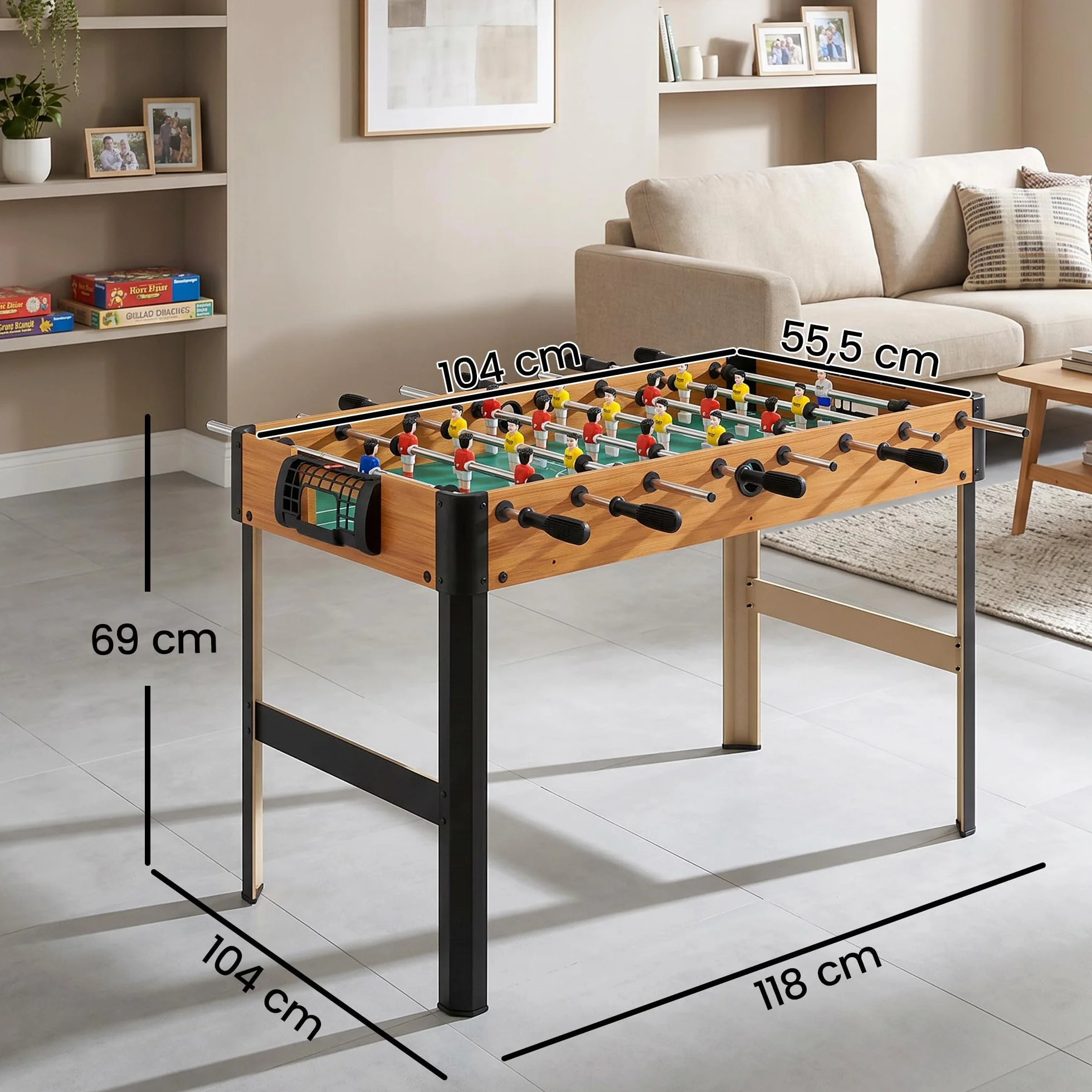 HOMCOM Futbolín para Niños de 7+ Años Futbolín Infantil de Madera 118x104x69 cm con 2 Bolas 8 Asas 2 Marcadores 22 Jugadores para Familias Fiestas Negro