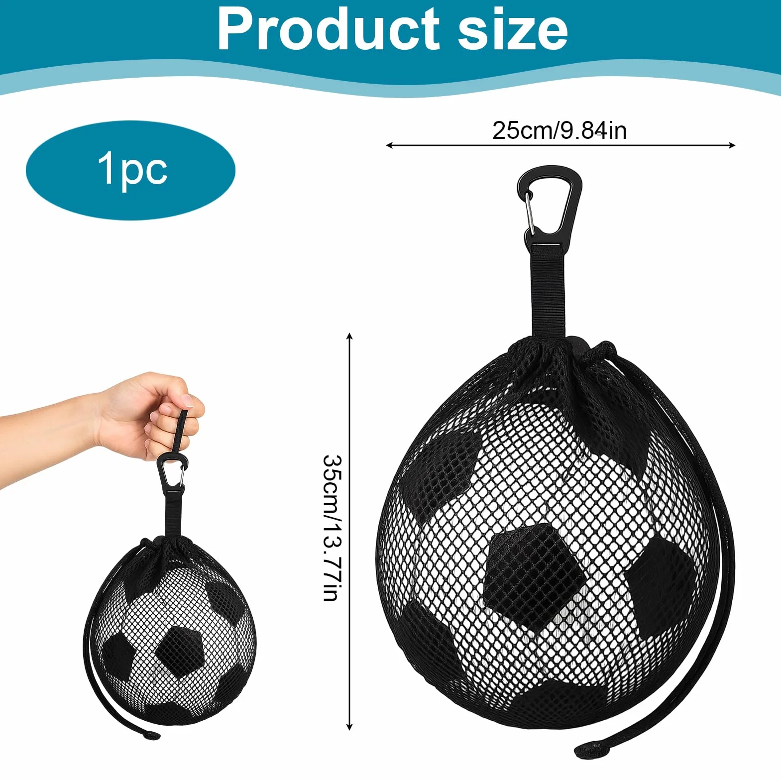 Bolsa Red para Balón de Malla Negra con Mosquetón para Baloncesto, Voleibol, Fútbol y Balonmano