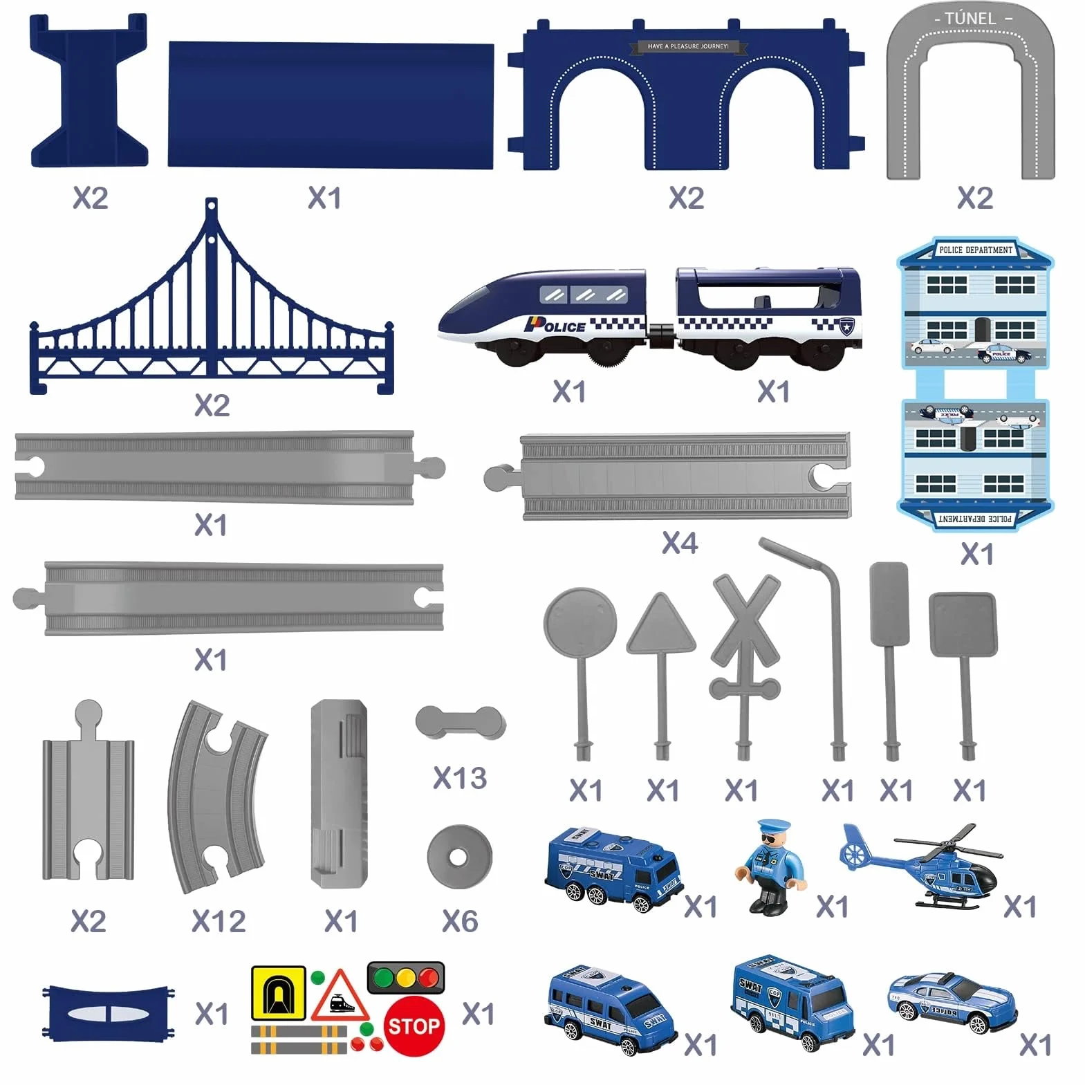 Wdmiya Ferrocarril eléctrico para niños 3 4 5 6 7 8 años, sistema de carril flexible con 66 piezas, vehículos de construcción y nave espacial, juego de carreras creativo para niños y niñas (66