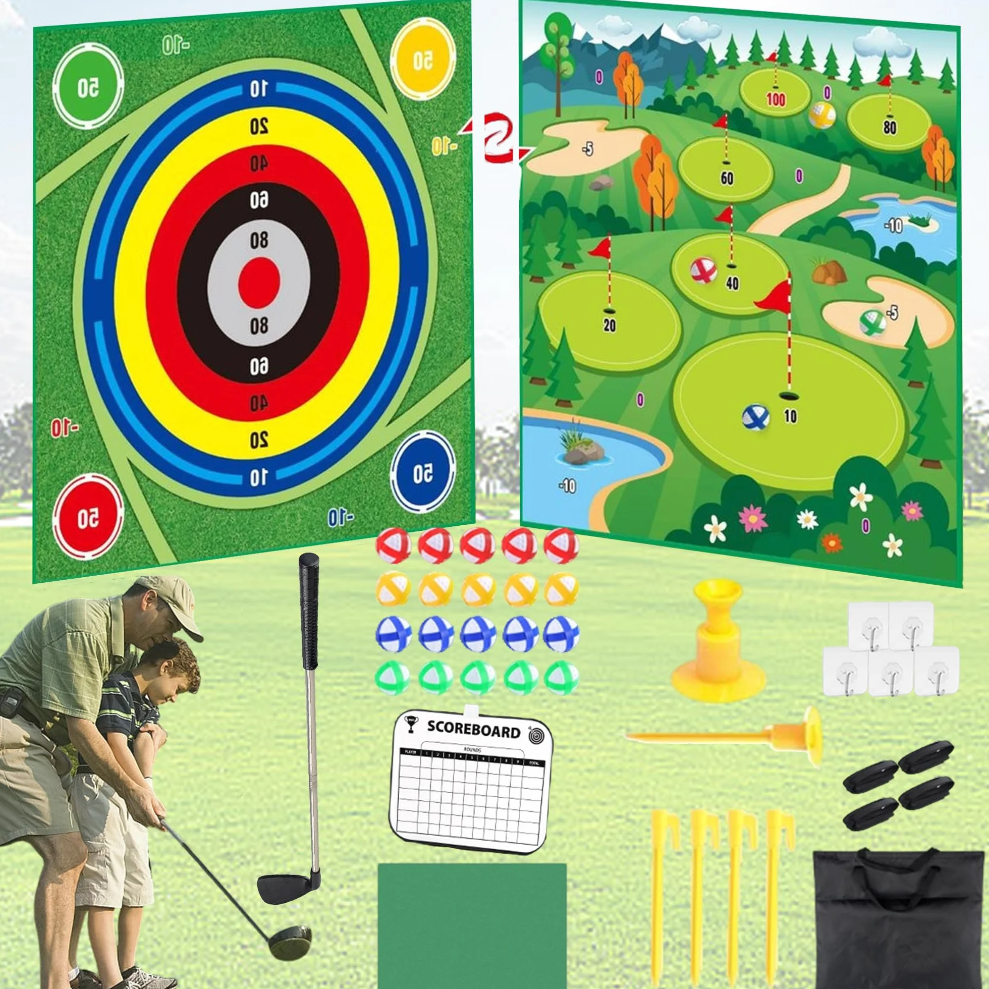 Juego De Juegos De golf, Almohadilla De Juego De Doble Cara, Almohadilla De Golf Con 20 Bolas Juegos De golfs En Interiores Para Adultos y Niños En Casa, Entusiastas Del Golfs