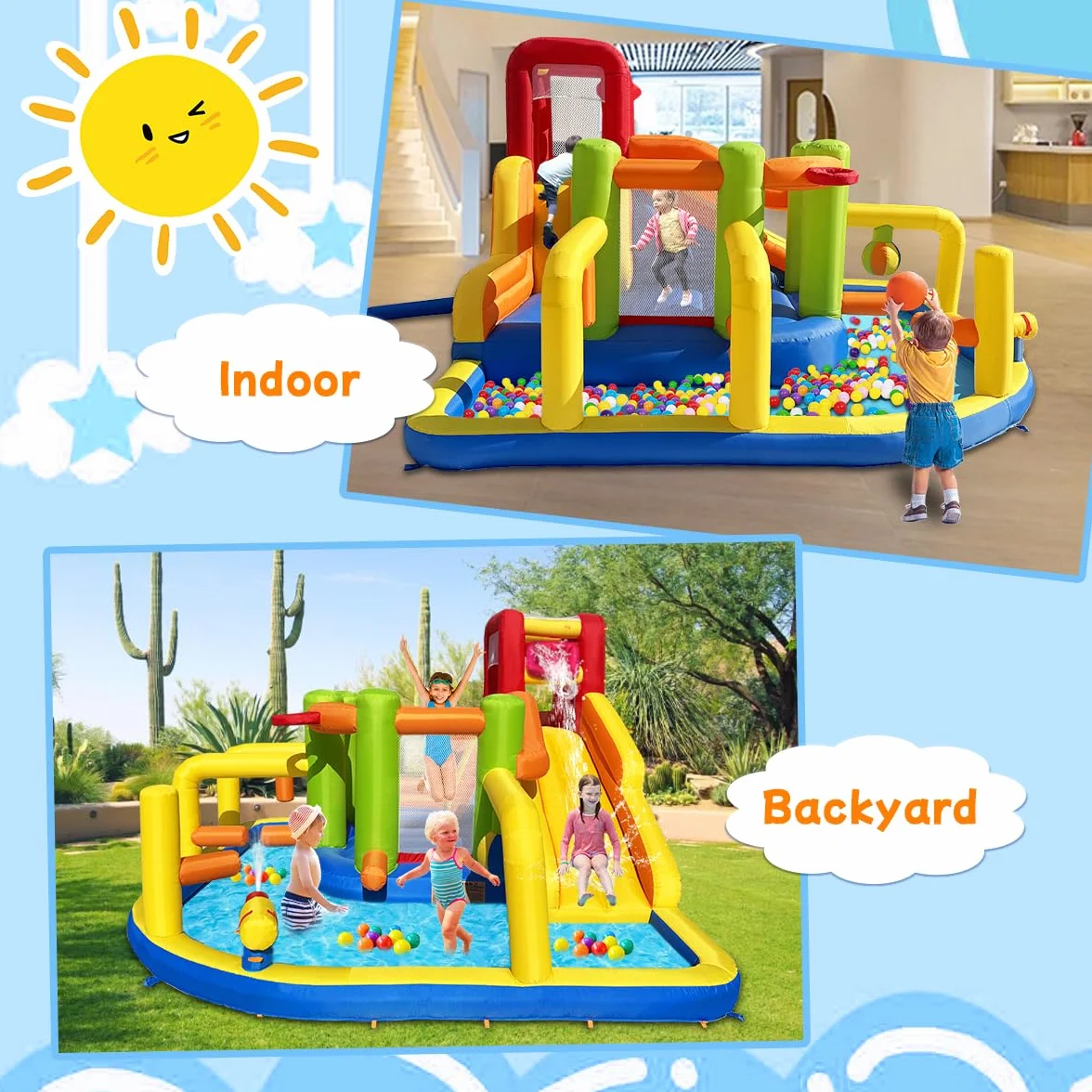 Baralir Castillo Hinchable XXL con tobogán acuático y soplador – Ideal para jardín, casa de Juegos niños al Aire Libre, Experiencia Segura en el Patio de recreo