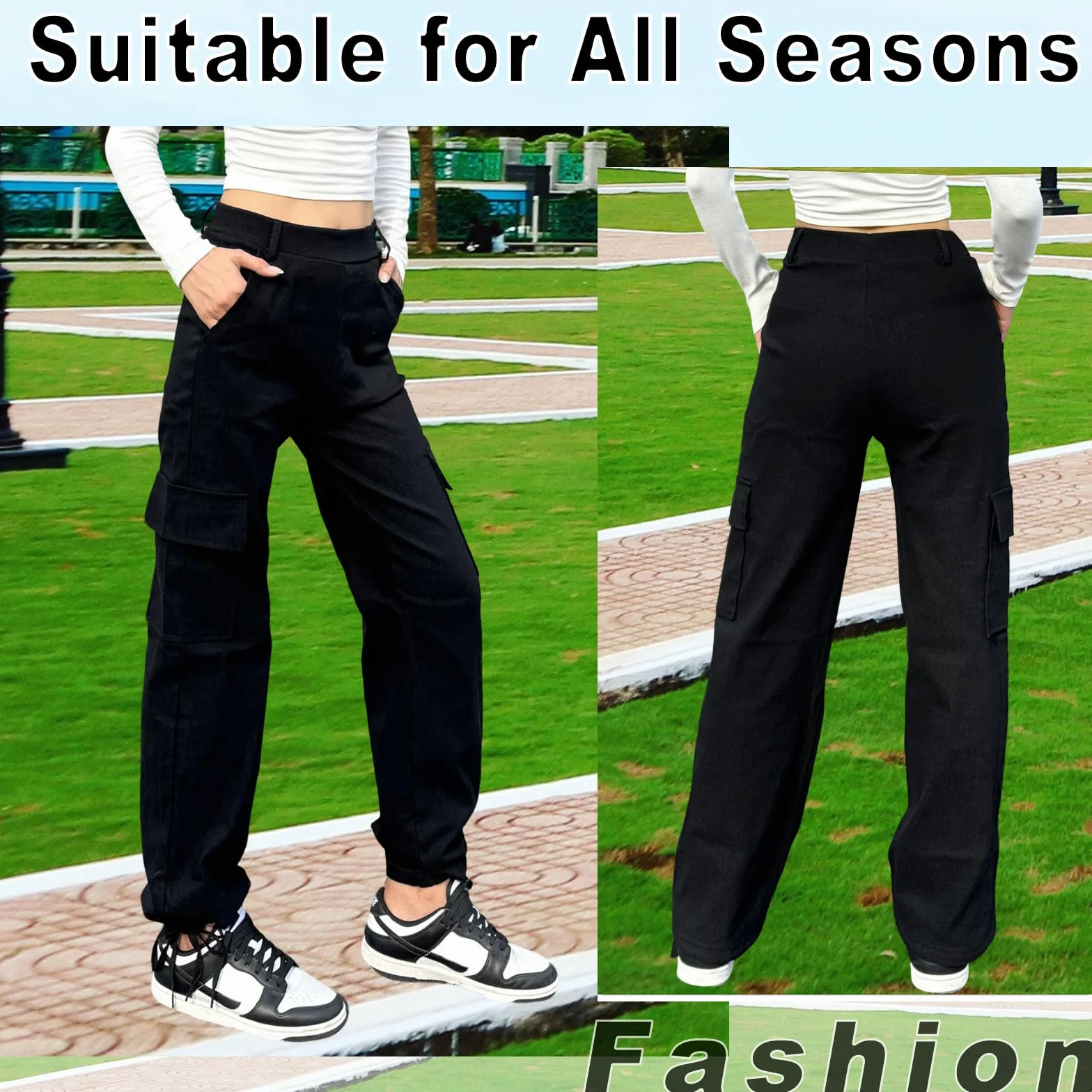 Pantalones Cargo Mujer Cintura Alta Puños Ajustables 4 Bolsillos Elasticos Y2K Punk