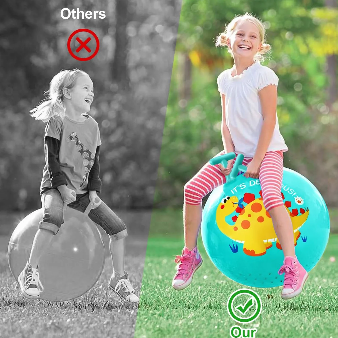 Pelota de salto para niños, pelota de saltar de dinosaurio con mango en forma de T, capacidad de carga de 80 kg, juguete para exteriores a partir de 2 años, con bomba (verde)