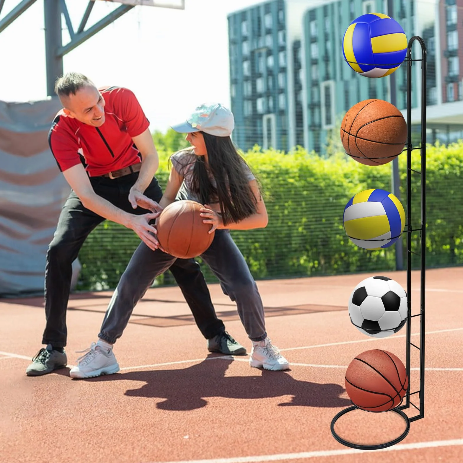 Estantería de Almacenamiento para 5 Bolas Extraíble Soporte Estable Baloncesto Balón Pie Voleibol Rugby