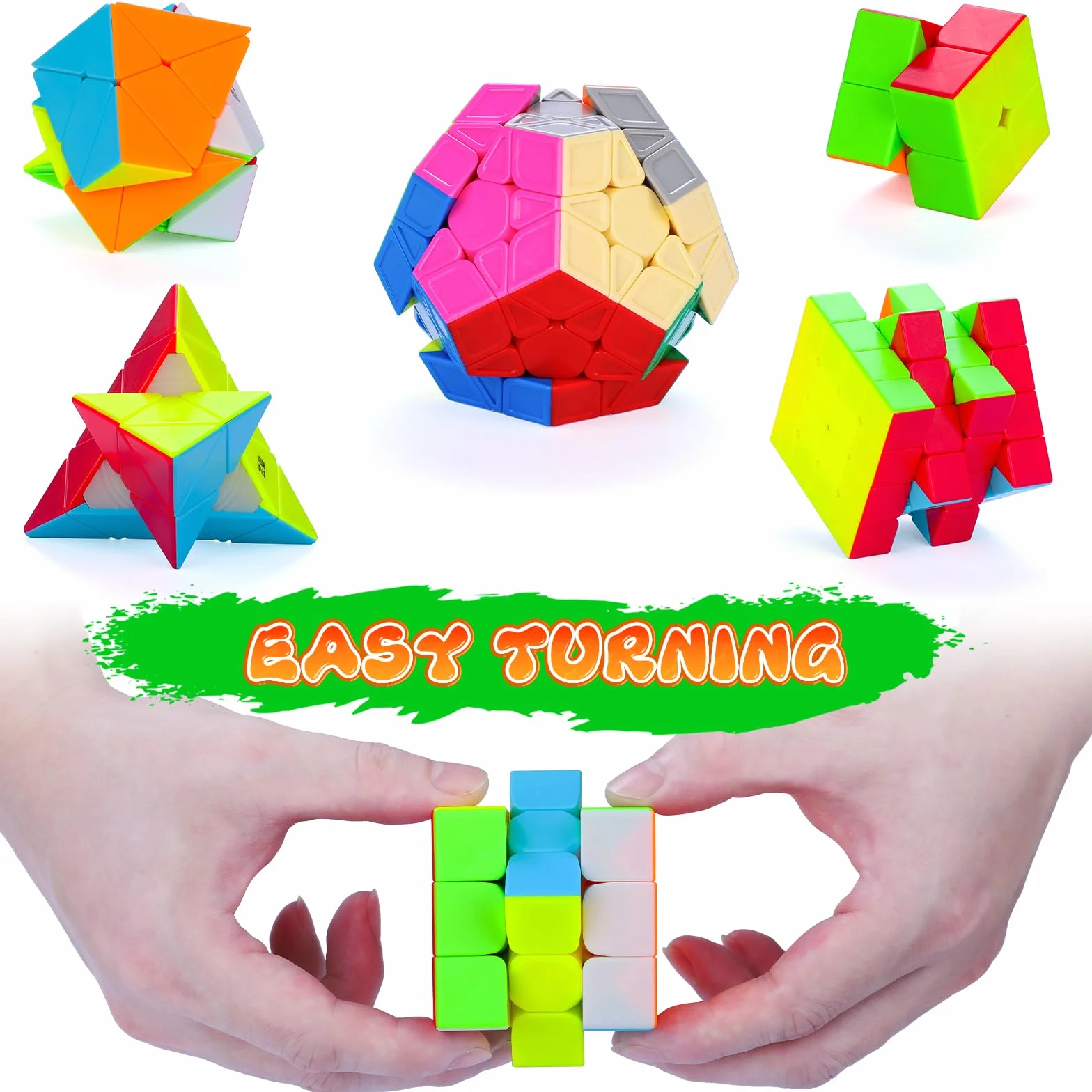 6 Pack Speed Cube Set, Rompecabezas Cubo Mágico 2x2x2 3x3x3 4x4x4 Pyraminx Megaminx Skewb Smoothly Stickerless Magic Cubes Puzzle Cube Toy para Niños y Adultos