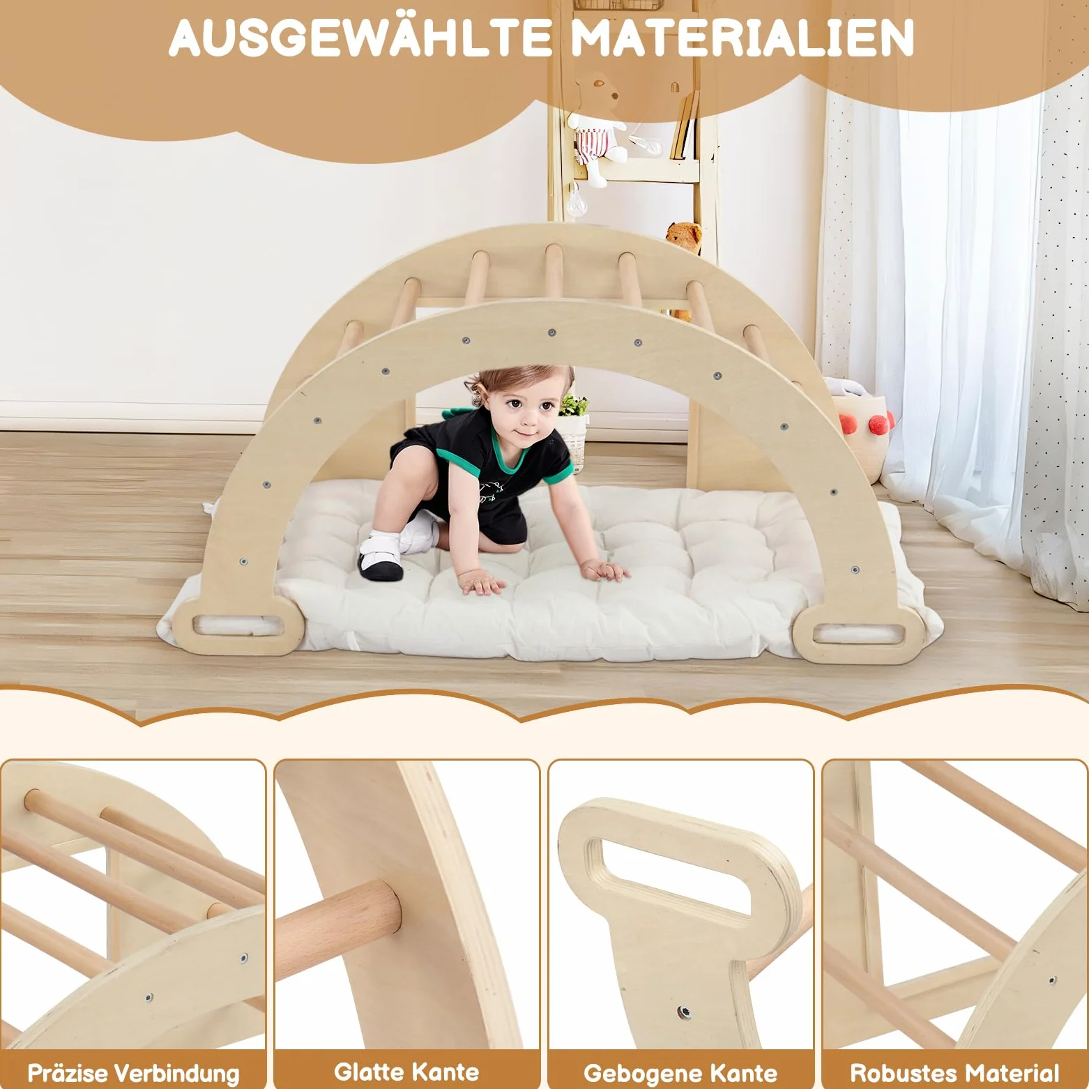 LEADZM Arco de escalada 5 en 1 para niños, mecedora con cojín y mesa sensorial, juguete de escalada Montessori con bandeja plegable y pizarra, centro de juegos motrices para bebés
