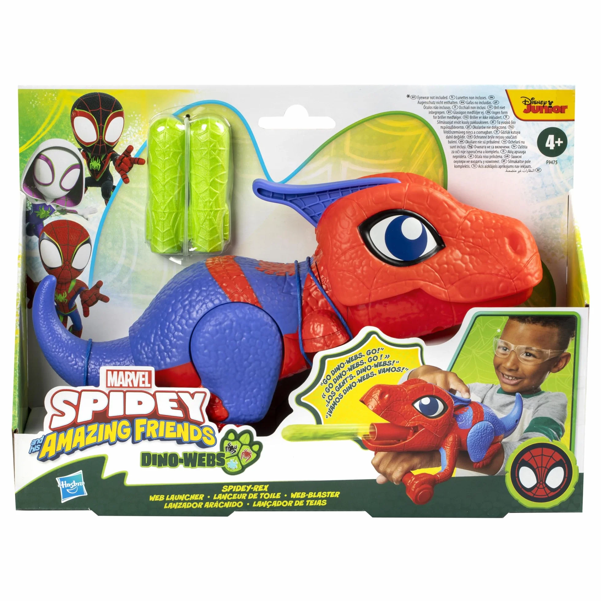Spidey and his Amazing Friends Marvel Dino-Webs Nerf Spidey-Rex Web Launcher, Juguete de Juego de rol, Juguetes de superhéroe Preescolar para niños a Partir de 3 años